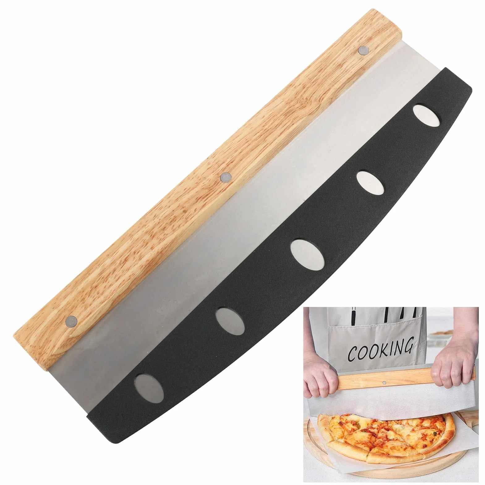Coltello Da Pizza Con Lama Di 33Cm in Acciaio Inossidabile, Ergonomico Con Manico in Legno， Strumento Efficace Per Tagliare Pizza, Torte Ed Erbe Aromatiche - Utensile Da Cucina Versatile Taglia Pizza