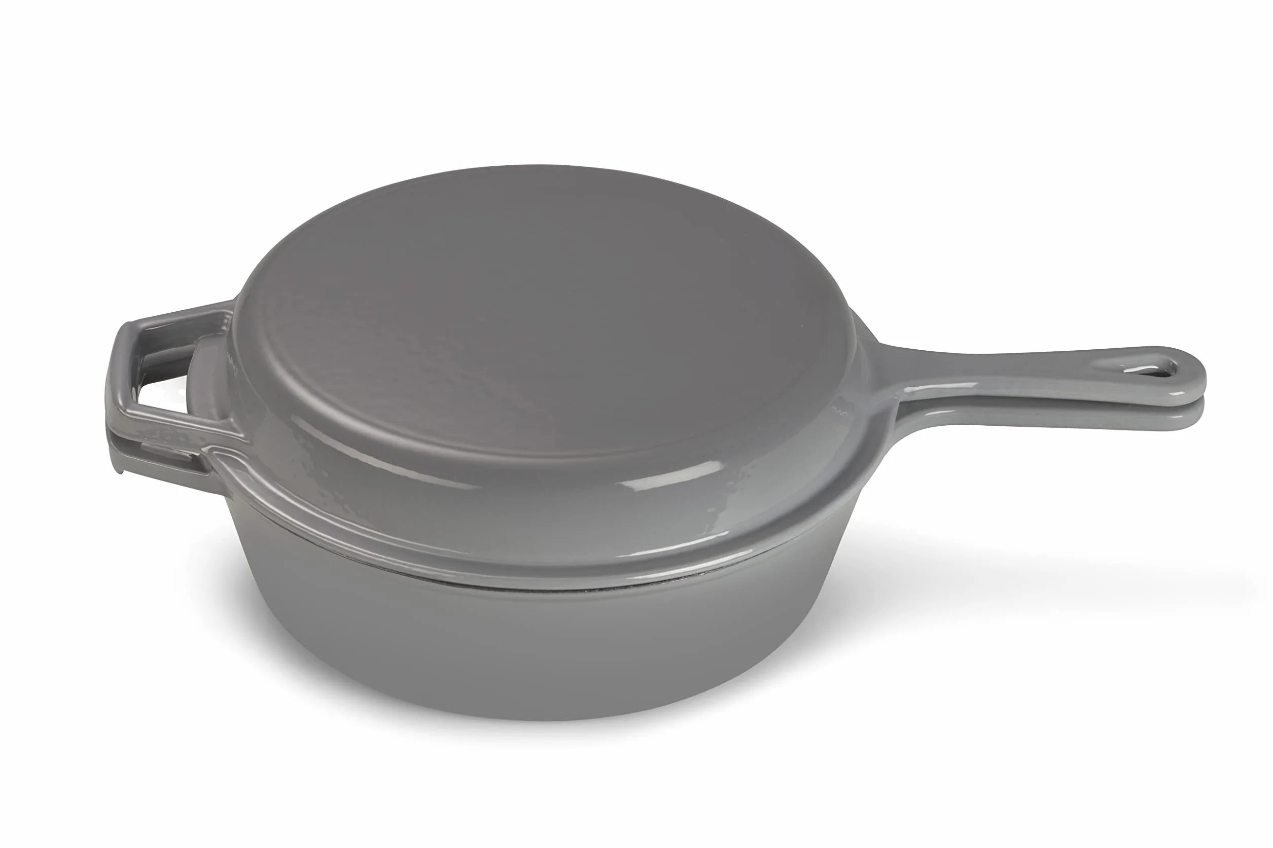 ECHTWERK Set 2 in 1, Casseruola in ghisa con coperchio, Casseruola in ghisa con rivestimento smaltato, Adatto per forni, grill, barbecue e induzione, Grigio, 2,5 L