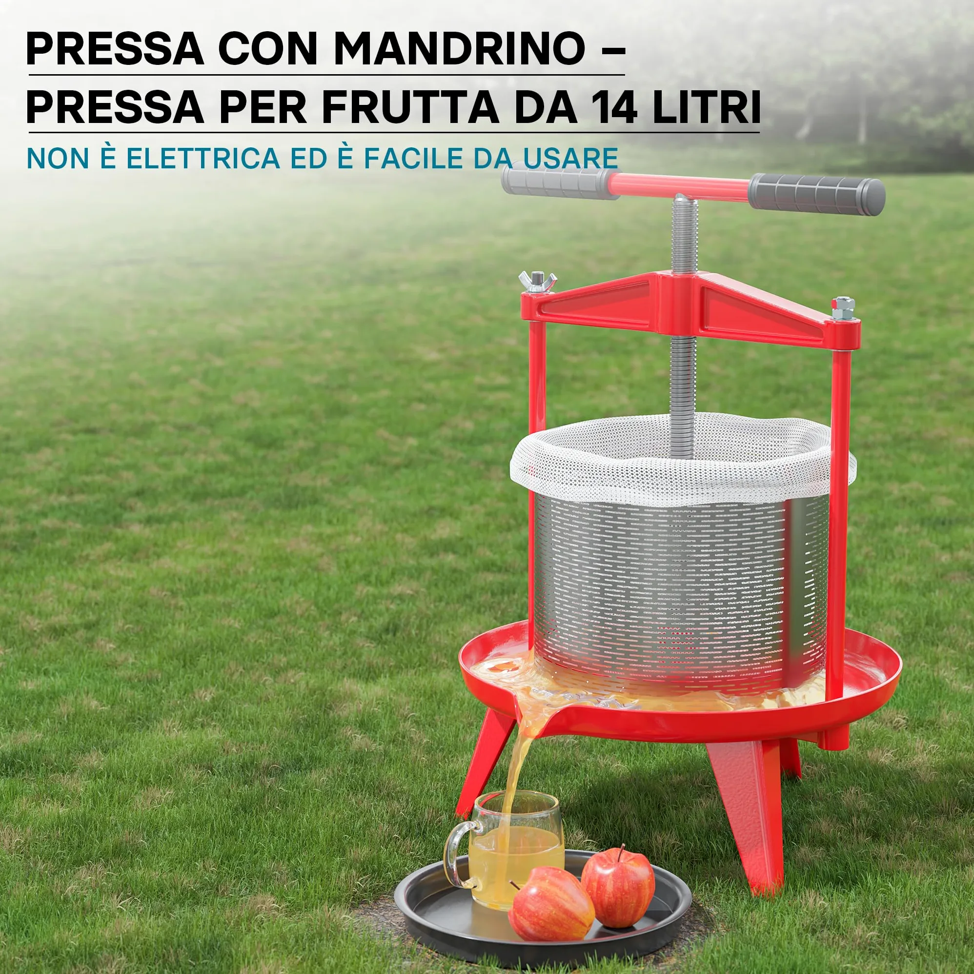 Wiltec Torchio Frutta da 14 Litri, cestello in Acciaio Inox, con treppiede e beccuccio
