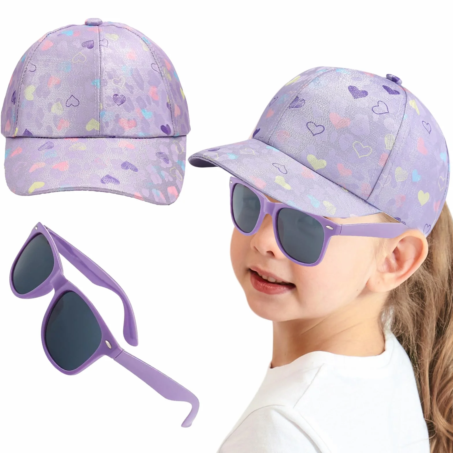 Cappellini da Baseball per Bambine, Cappellino Bambina, Occhiali da Sole, Protezione UV, Sun Hat per Bambini 3-8 Anni, per Ragazza Estivo Regalo(54CM)