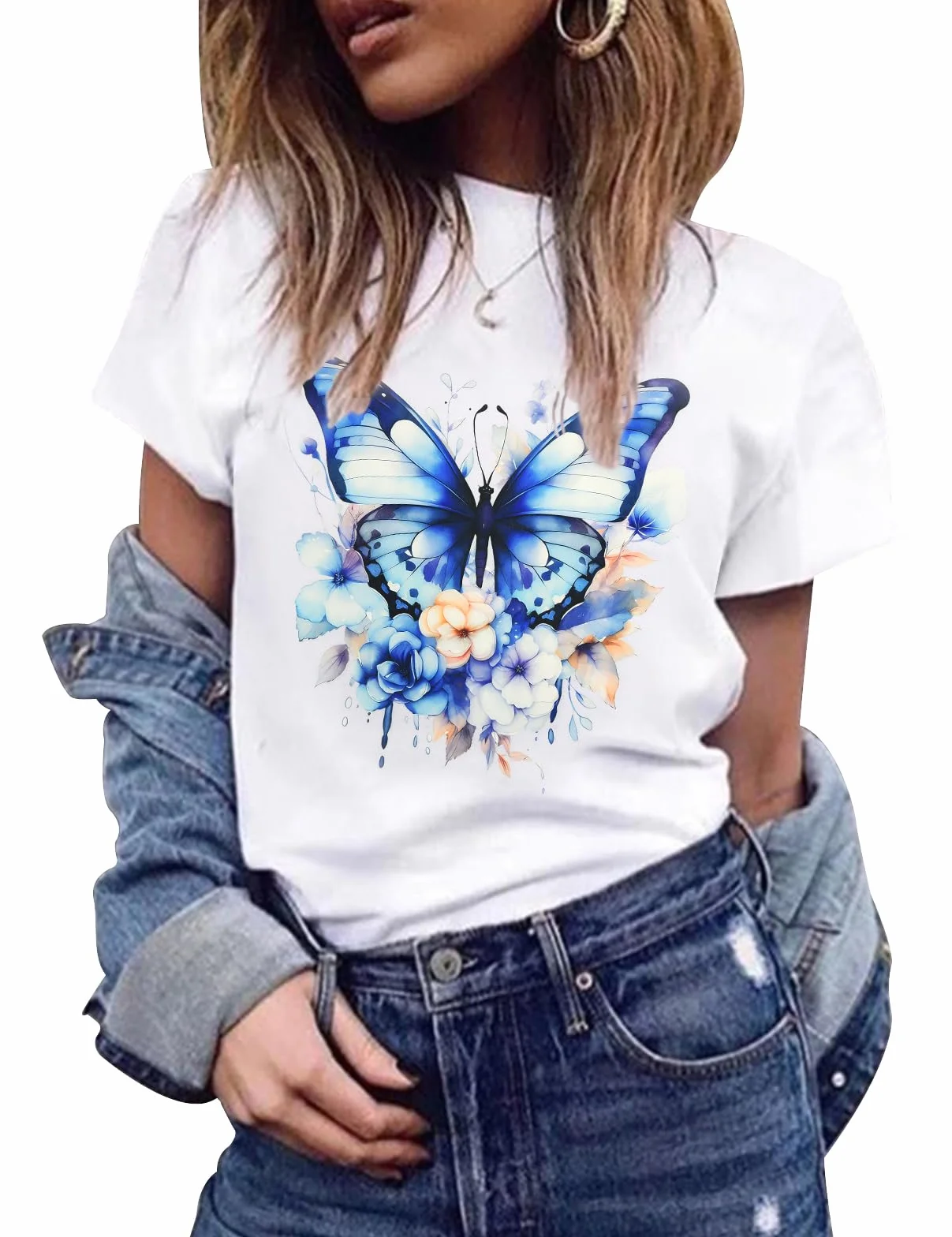 Heekpek T-Shirt Donna Manica Corta Bianca Cotone Casual Girocollo Stampa Estiva