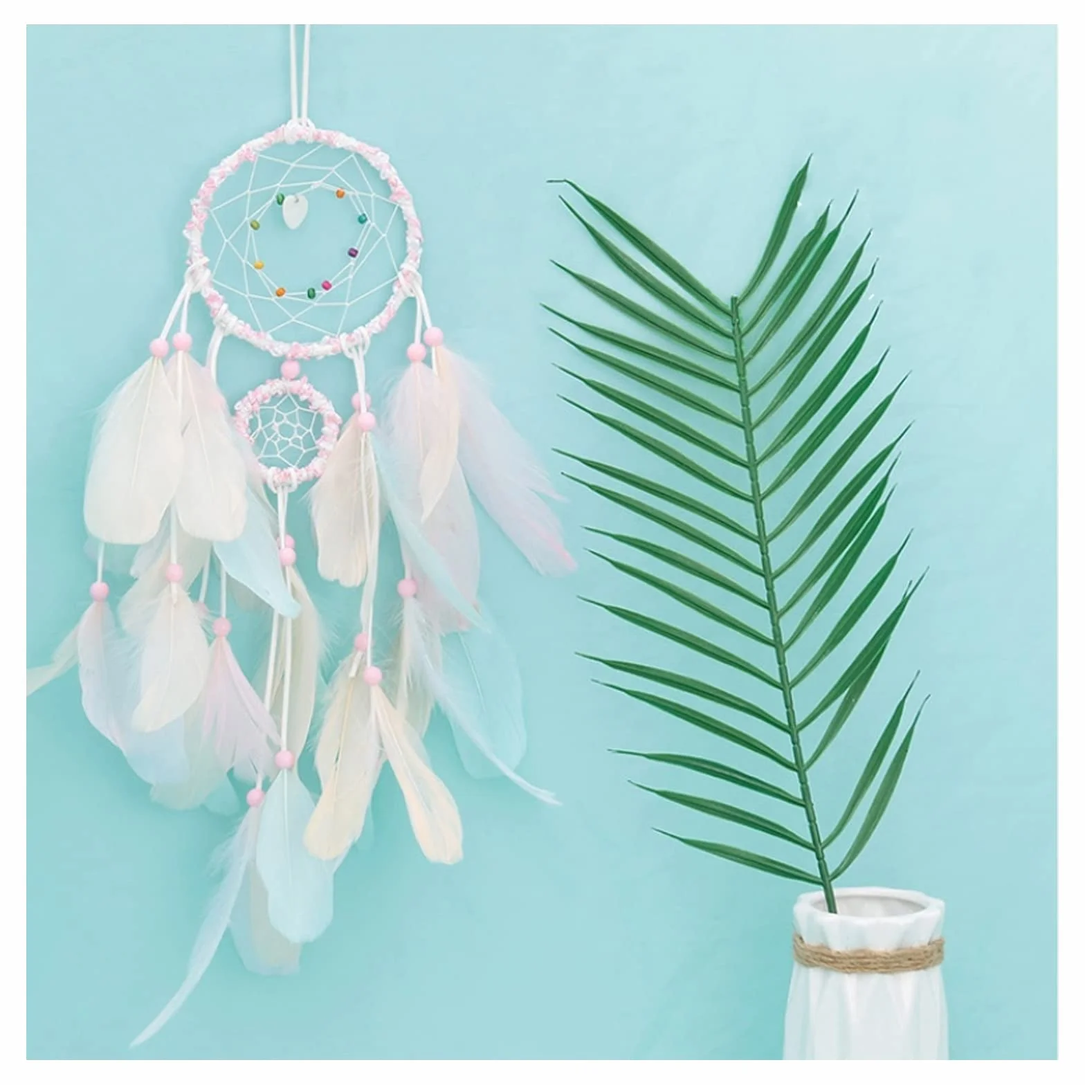 FuninCrea Acchiappasogni Fatti a Mano in Macramè, Kit Dream Catcher 3D con Pizzo Intrecciato, Decorazione Parete Sospesa Rosa