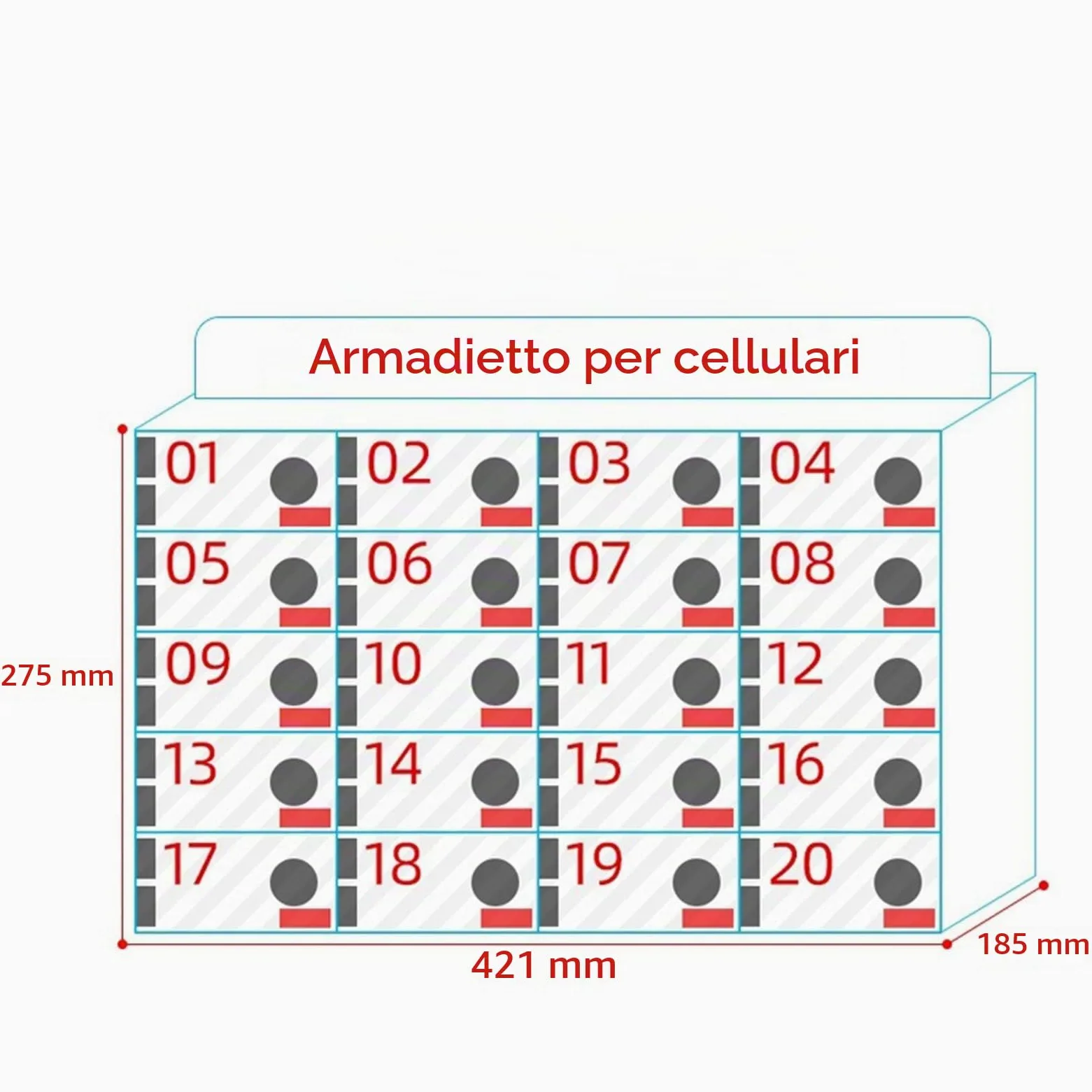 Armadio cassaforte per la conservazione di telefoni cellulari Trasparente con casellari numerati 12/15/20 Scomparti con Serratura Adatto per scuole fabbriche Sale d'esame(20 Slots)
