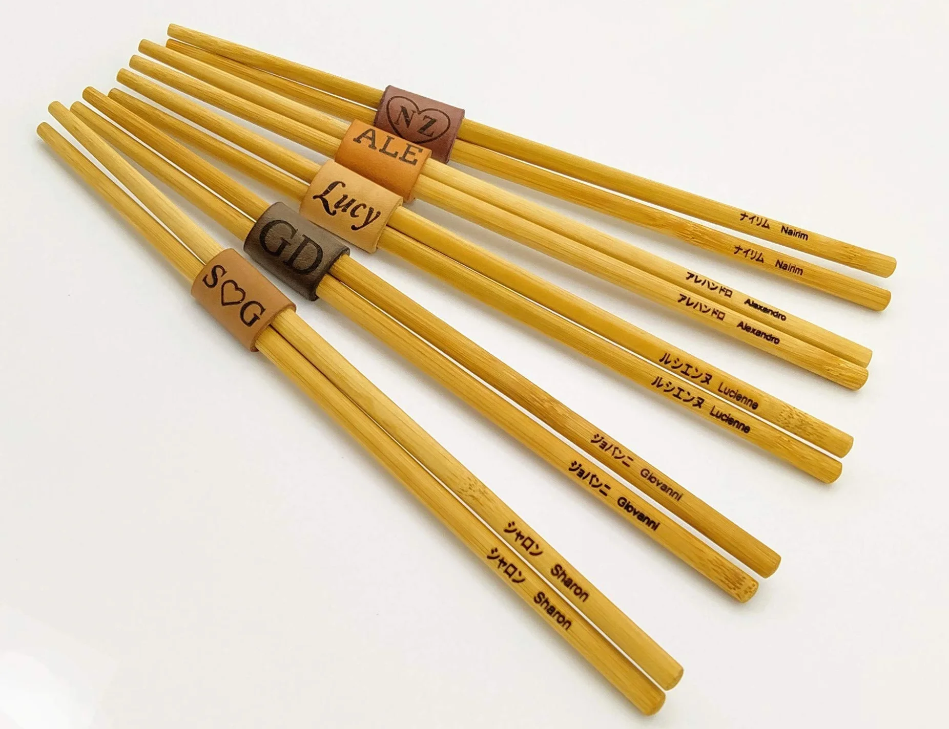 Bacchette Sushi Personalizzate in Legno di Bambù con Custodia in Pelle, Regalo Festa della Mamma