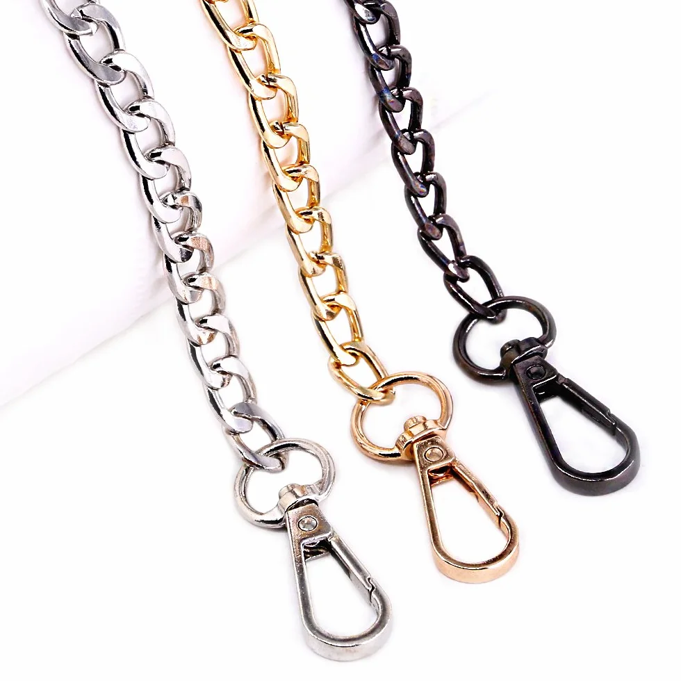 Swpeet Set di 3 Catene Piatte di Ricambio in Metallo Lucido 119,2 cm per Borse a Tracolla Fai da Te, Borse a Mano (Oro, Argento, Nero)