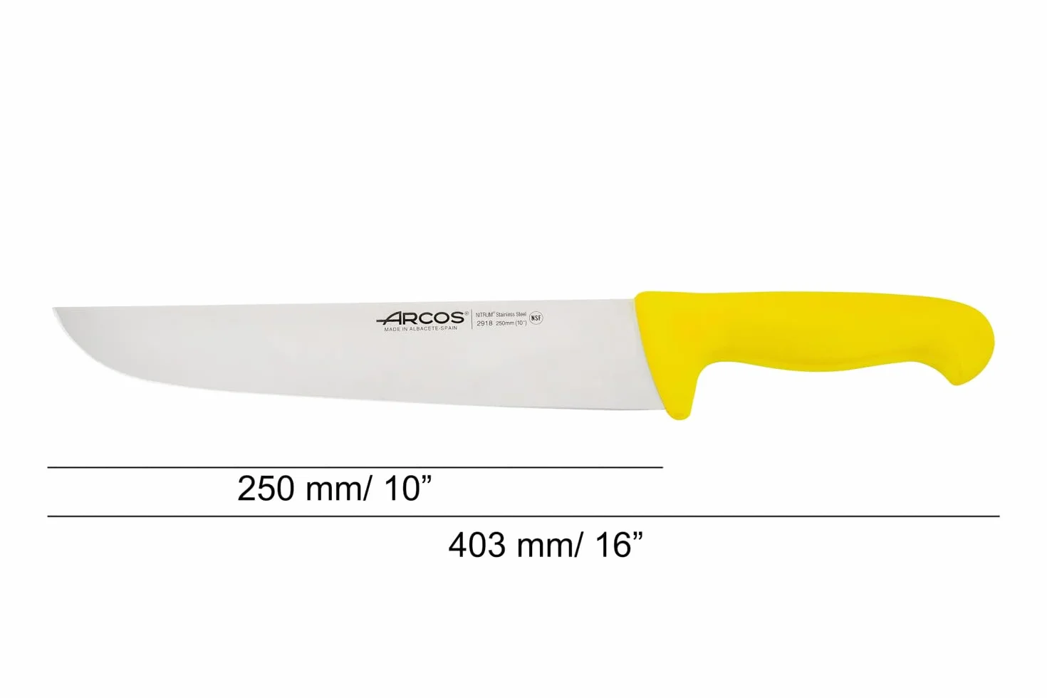 Arcos Coltello da Macellaio con Lama in Acciaio Inossidabile 250 mm – Coltello da Cucina Professionale per Tagliare Carne, Pesce e Verdure – Manico Ergonomico in Poliossimetilene, Giallo, Serie 2900