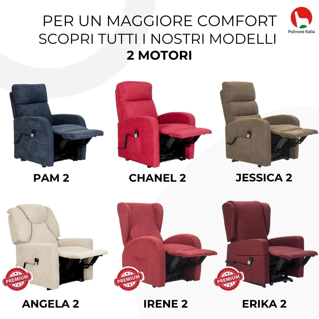 POLTRONE ITALIA Poltrona Relax Elettrica 4 ruote reclinazione poltrona per anziani soggiorno elevabile Detraibile 19% microfibra Azzurro