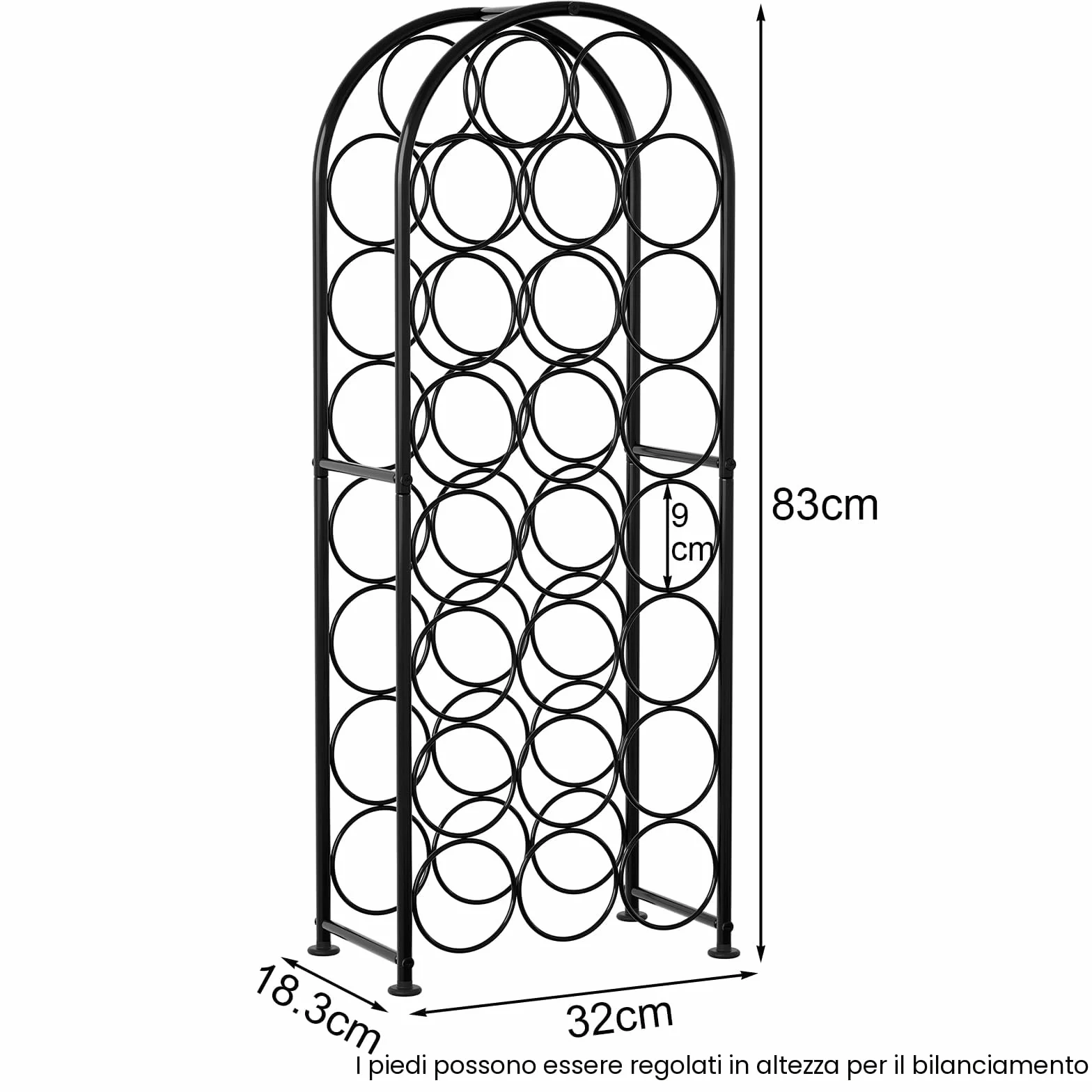 EasyPAG Porta Bottiglie di Vino da Terra per 23 Bottiglie Metallo,Portabottiglie da Pavimento,Portavino Autoportante per Casa & Cucina,Nero