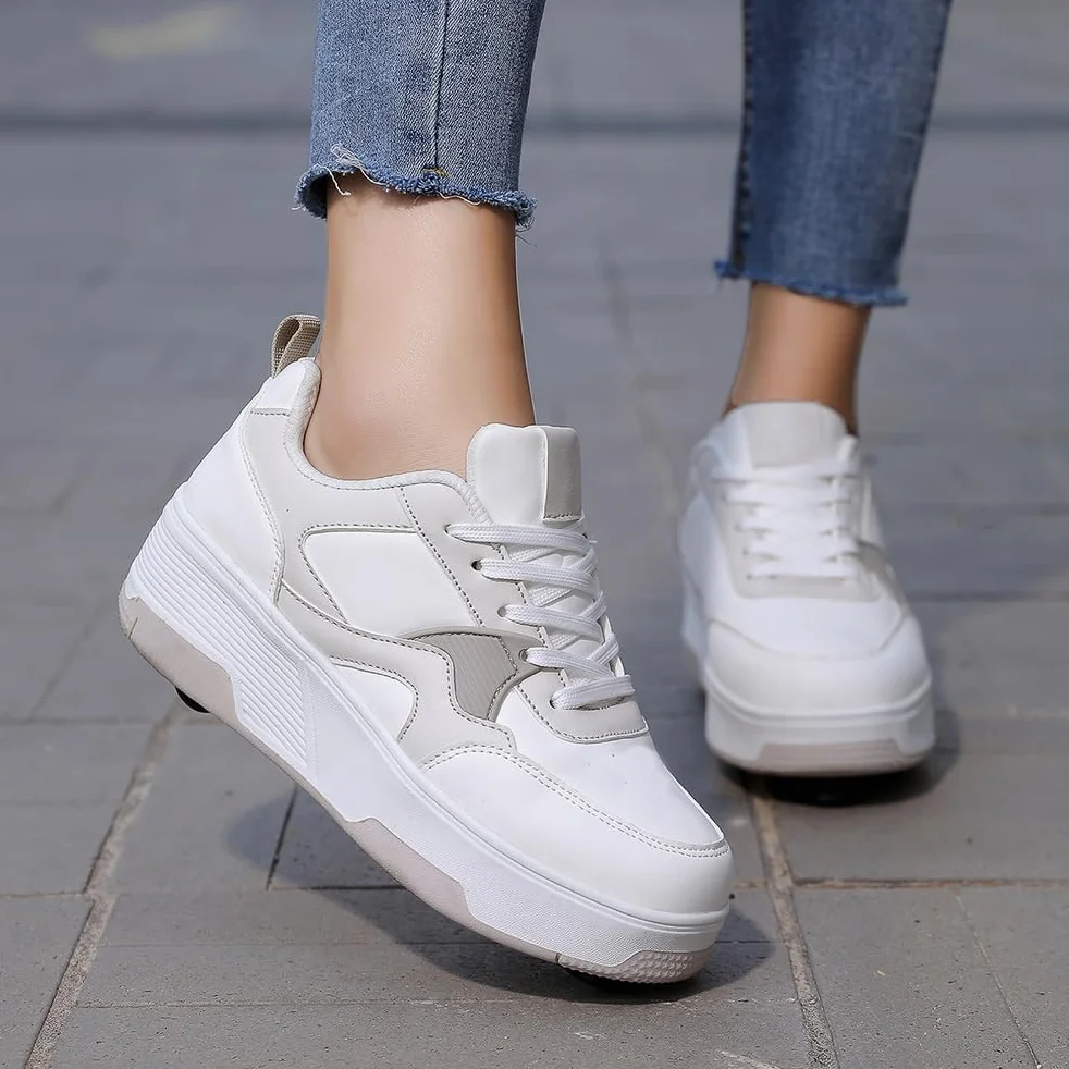 Scarpe con Rotelle Bambini 2-in-1 Sneakers con Ruote Retrattili, Scarpe da Skateboard e Pattini a Rotelle per Bambini Ragazzi Ragazze