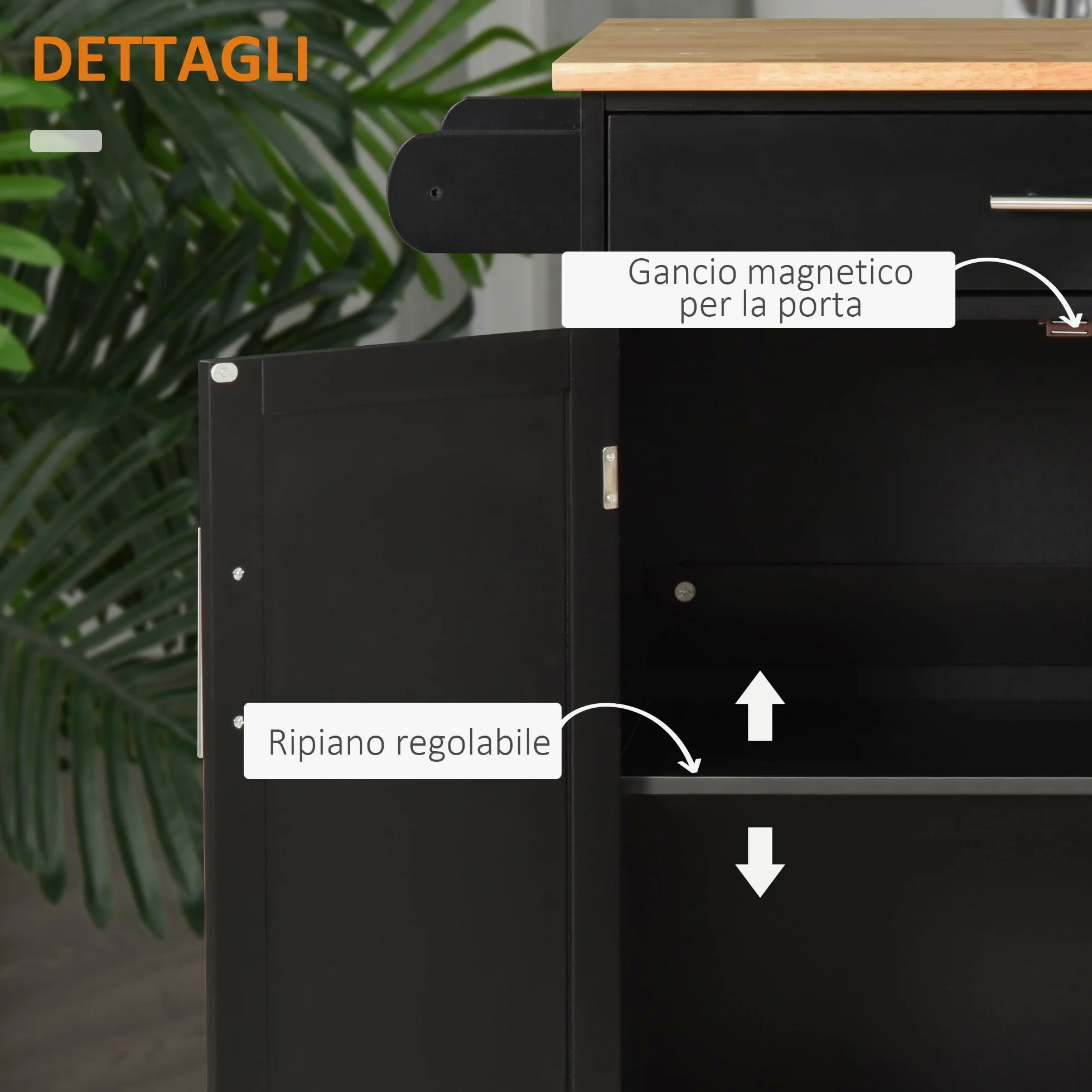 HOMCOM Carrello da Cucina con Cassetto e Armadietto 2 Ante, Isola Cucina con Ruote e Barra Laterale per Asciugamani, 83x45x91.5cm, Nero