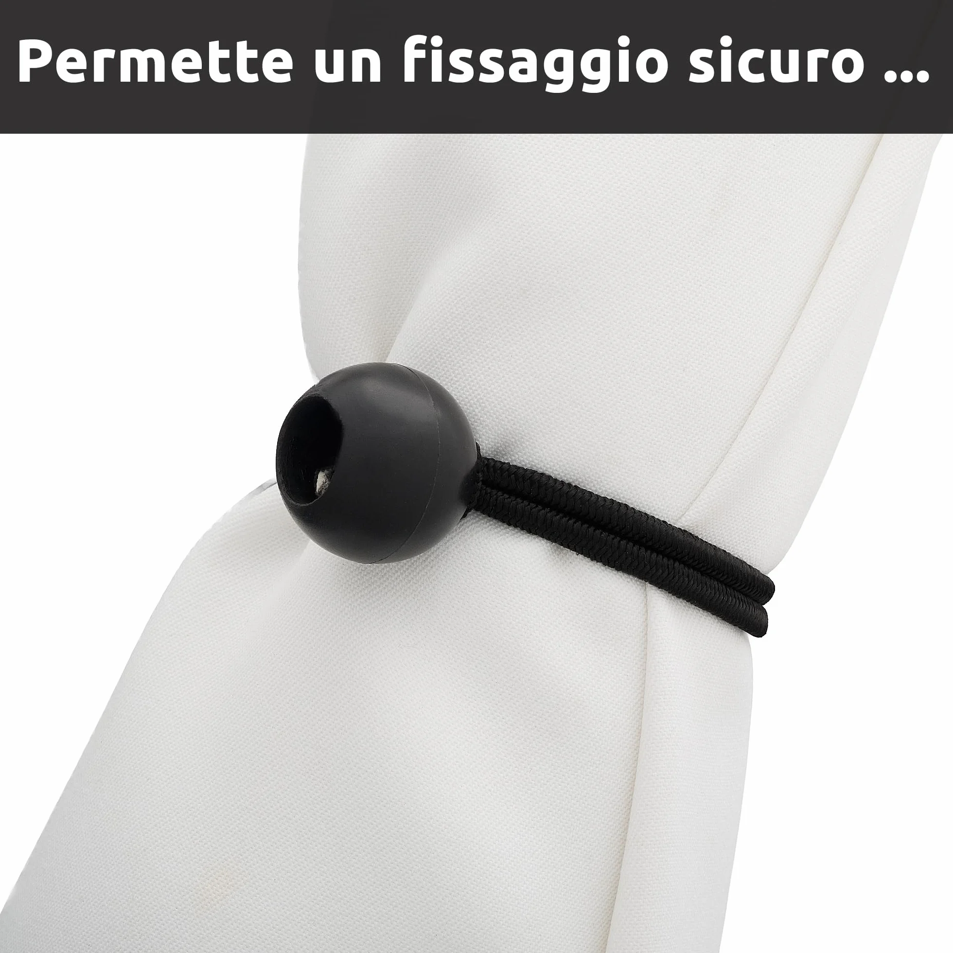ECENCE 12 Corde elastiche con sfera, Set di elastici tenditori per teloni, anelli espansori con gancio a sfera in plastica, elastici di fissaggio per tende e coperture, Nero