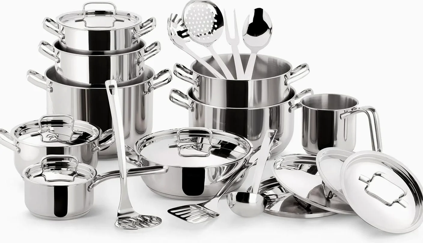 Lagostina Sfiziosa Set di Pentole Induzione, Gas e Forno in Acciaio Inox 18/10, 24 Pezzi, Fondo Lagoseal Plus, con 5 Casseruole, 3 Pentole, Bollilatte, 8 Coperchi, 7 Utensili Cucina