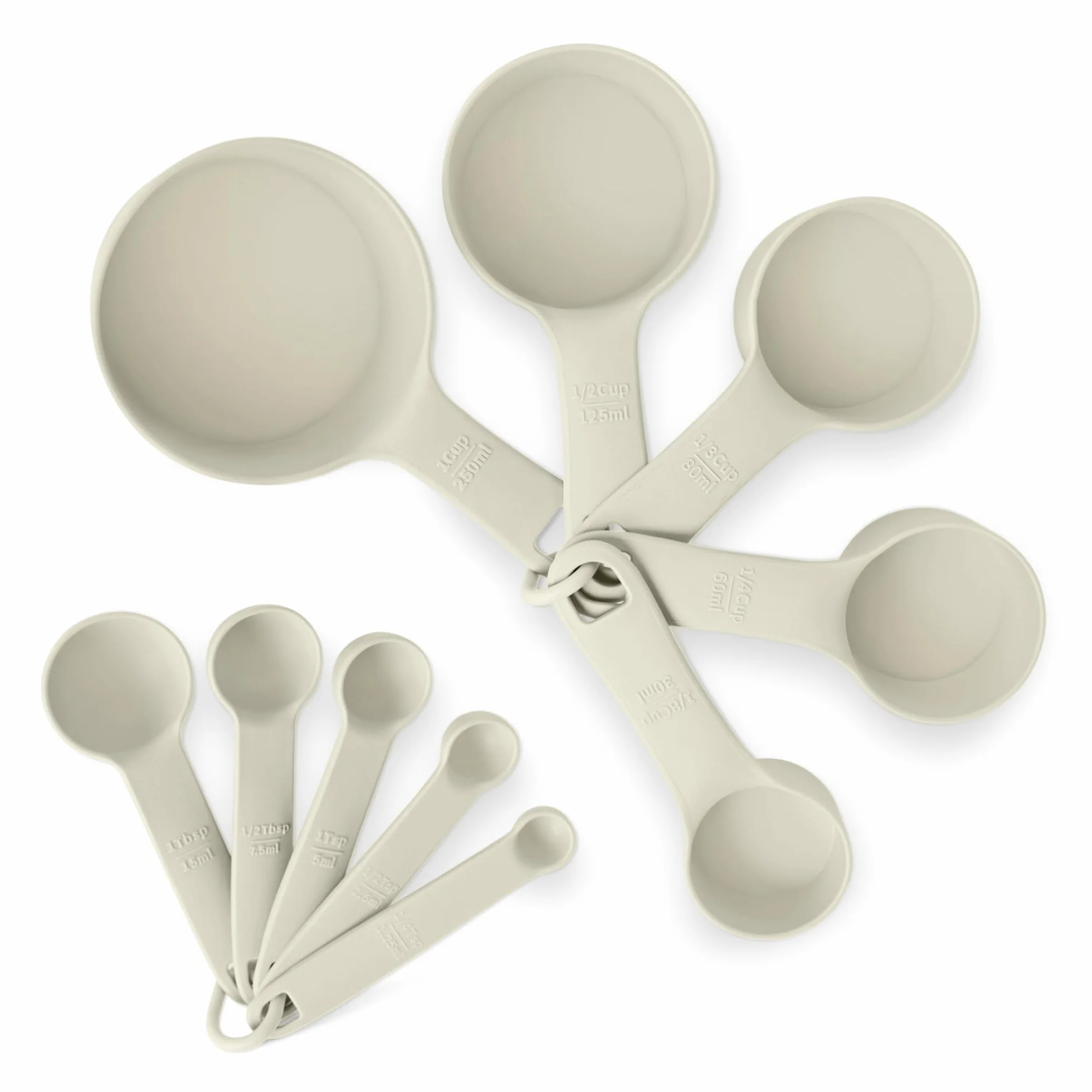 Amazon Basics Misurini e Cucchiai Dosatori, Set di 10 Pezzi, Lavabili in Lavastoviglie, Grigio Lino