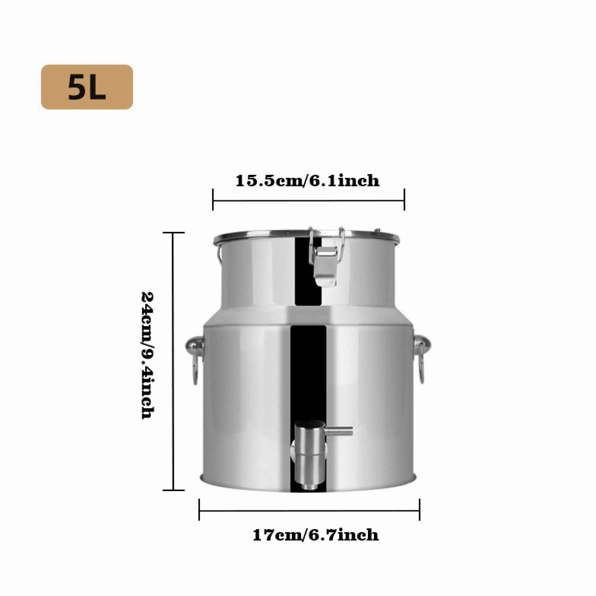 Lattina in acciaio inossidabile 5L/14L Secchio per vino Secchio Tote Brocca Barile per olio Serbatoio con coperchio sigillato e rubinetto per latte / 5L