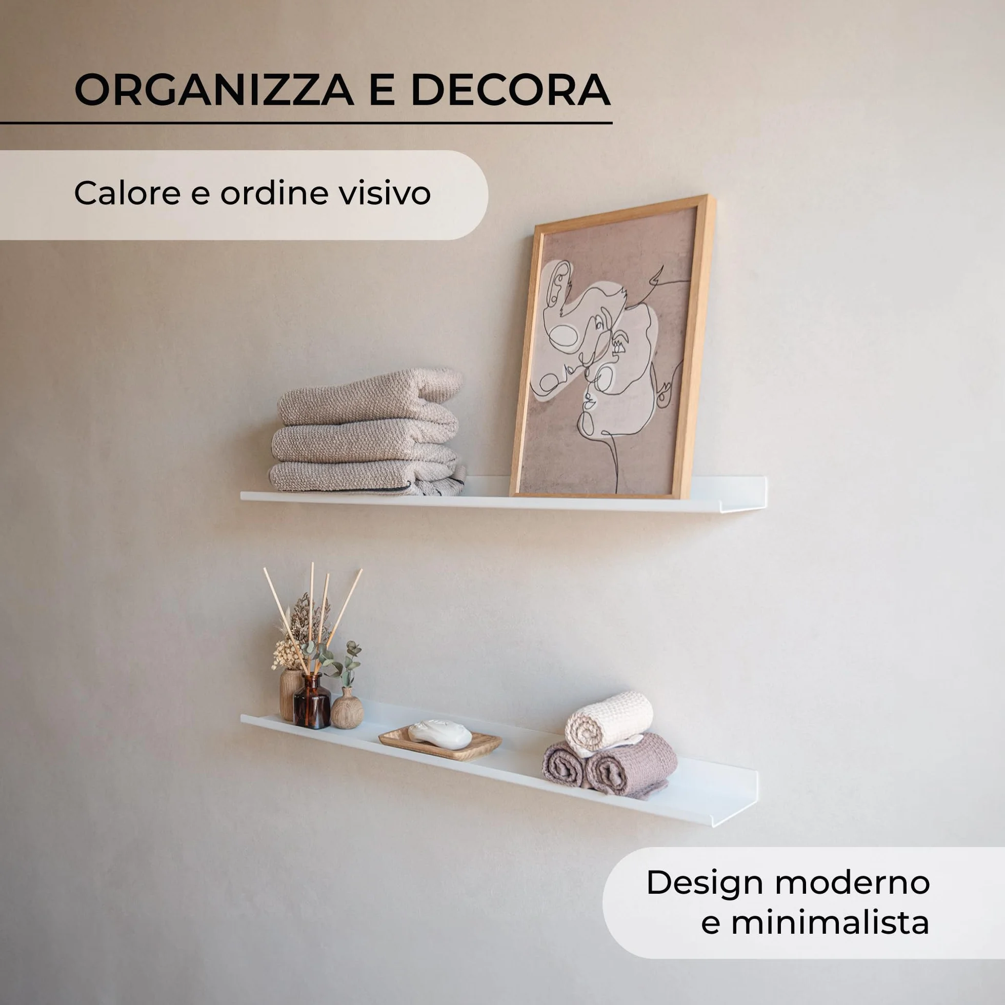 MILUKA Mensola da Muro Sospesa 70x10 cm Bianco Mensola Stretta in Metallo