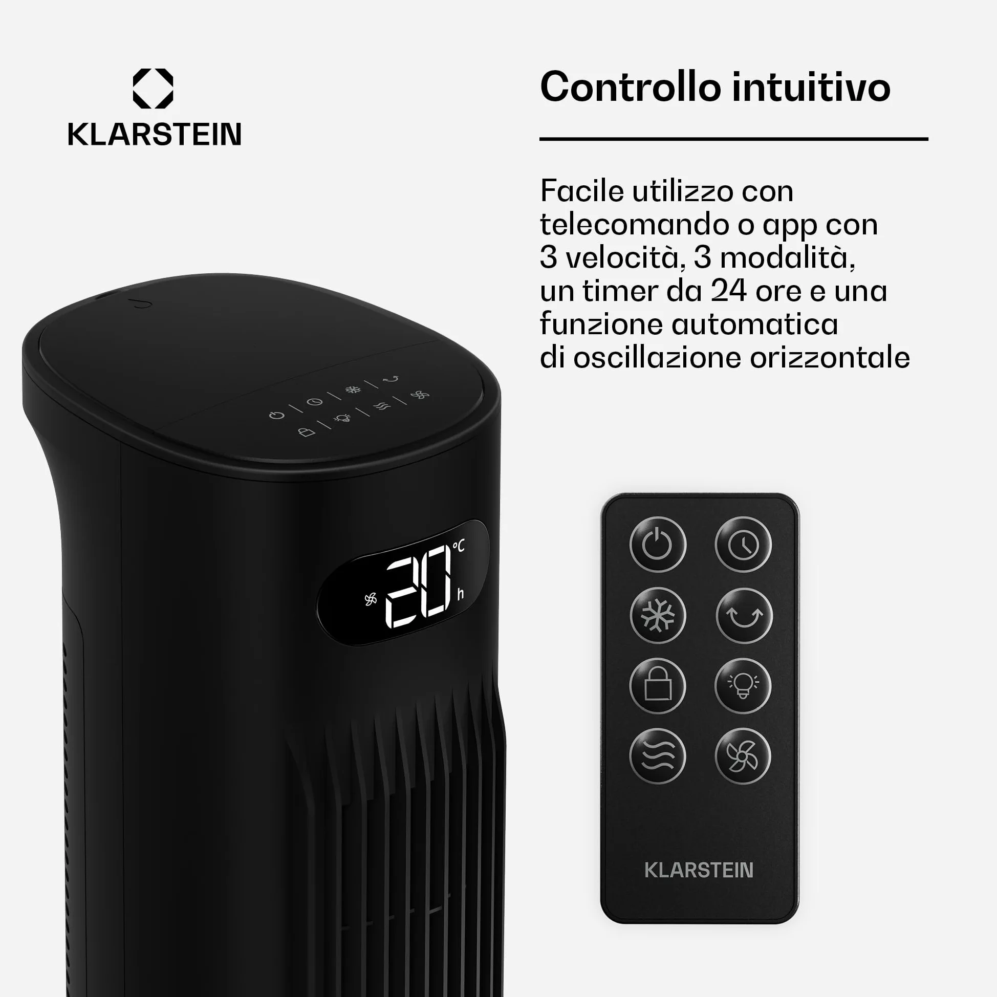KLARSTEIN Raffrescatore Evaporativo, 5L Serbatoio, 300 m³/h, Timer 24h, Telecomando, App, Raffrescatore Portatile per Casa & Camera da Letto, Black
