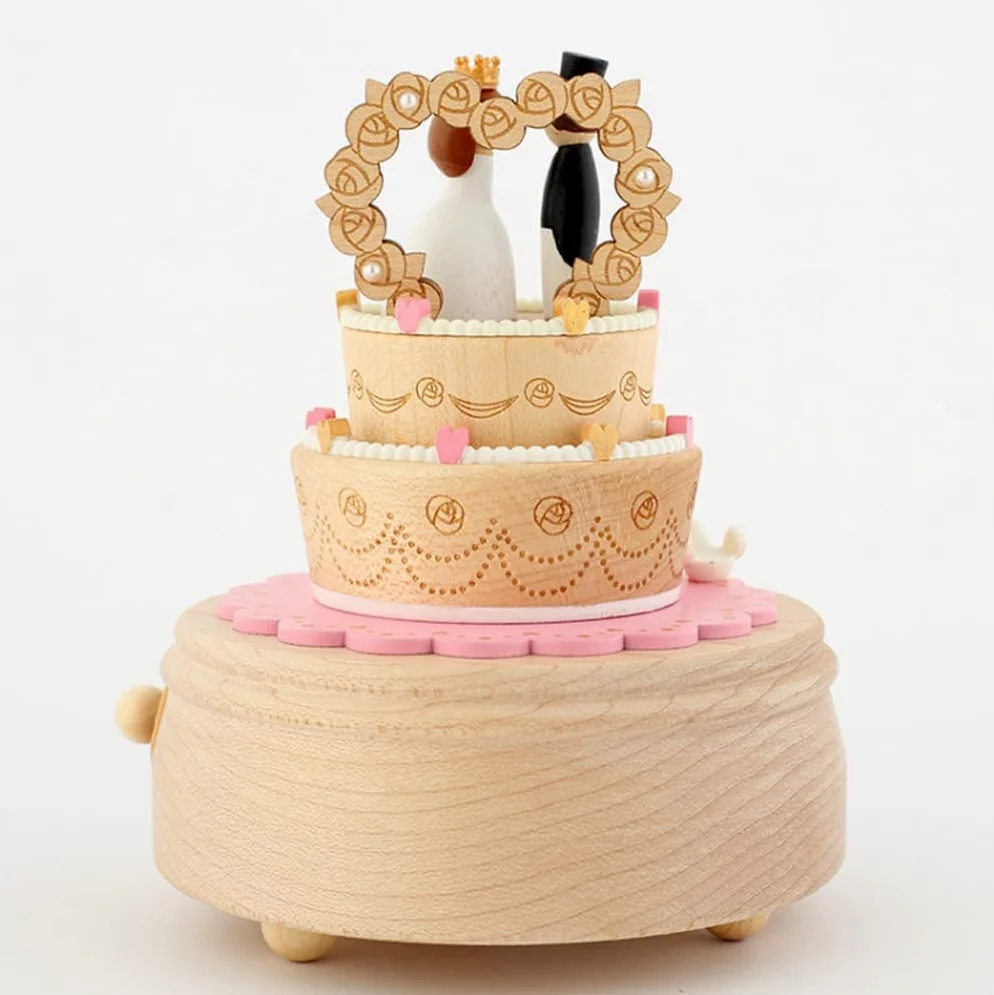 Custodia Musicale per Decorazioni Music Box di legno, Musical Box figura della torta Matrimonio coppia, Music Box for il compleanno regalo festa della donna ragazze di nozze San Valentino Carillon