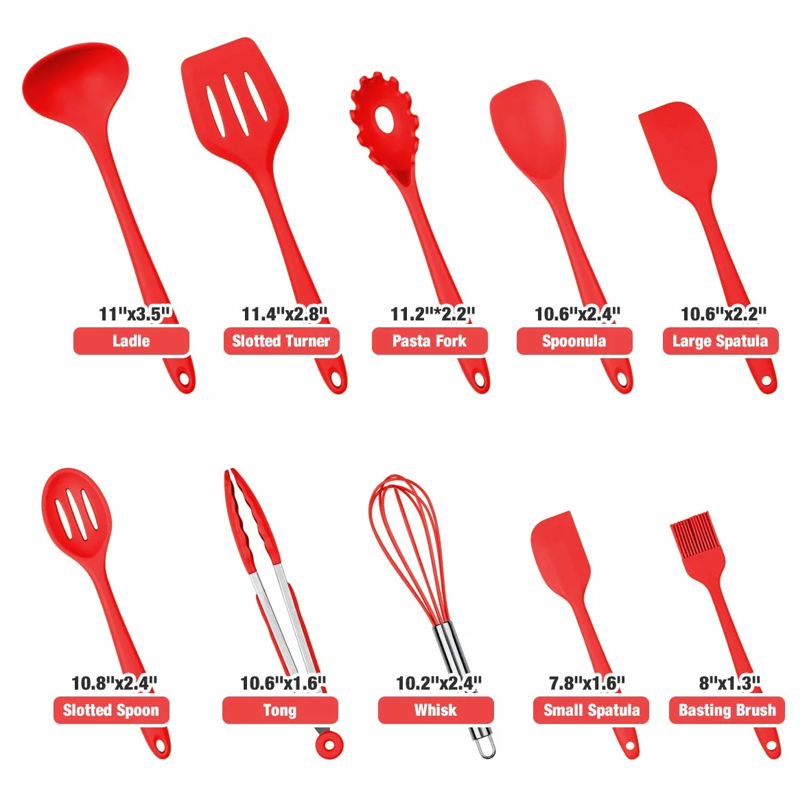 Utensili da cucina in silicone domestici di Lysport (10 pezzi) Utensili di cottura e cottura resistenti al calore Non Stick - Non Scratch Utensili da cucina Cucina buona Helper (Rosso)