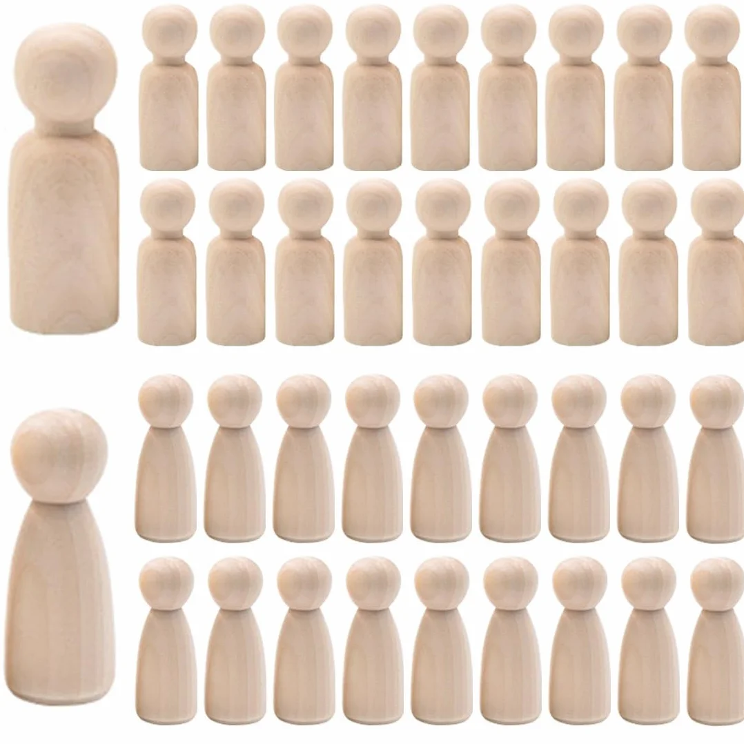50 Pezzi Bambola Piolo di Legno, Peg Dolls Non Finiti, Peg Doll Legno, Bambole a Pioli in Legnos, Mini Bambola Gente Femmina e Maschio per Fai Da Te Creazioni Artistiche e Painted