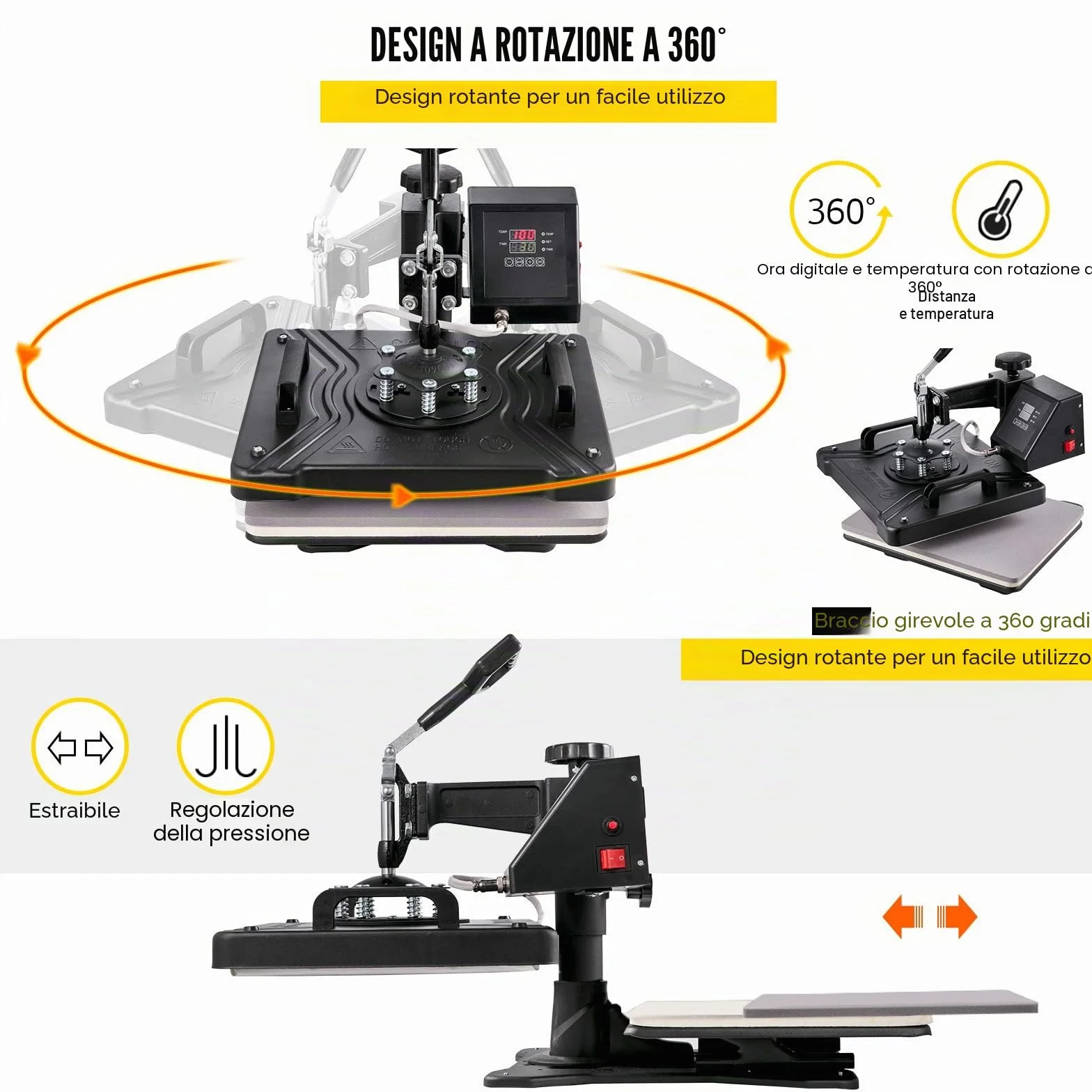 VEVOR Pressa a caldo 5 in 1, 38x30 cm, con controller digitale di temperatura e tempo