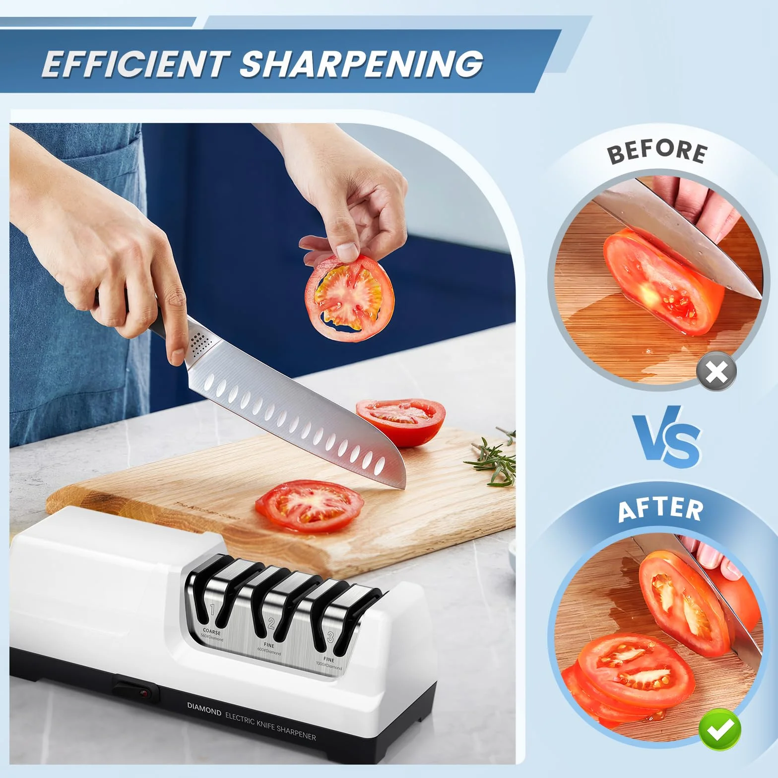 Affilacoltelli Elettrico Professionale 3 Livelli Dischi Diamantati Motore Silenzioso per Coltelli da Cucina