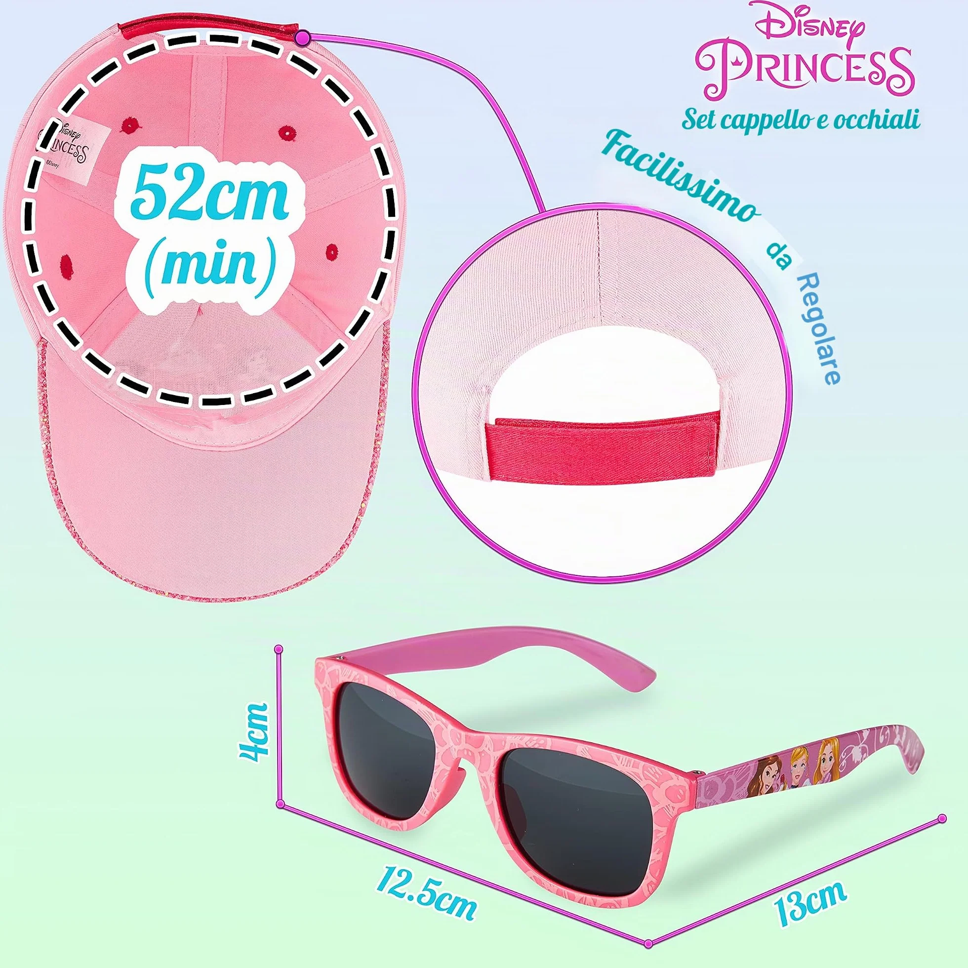 Disney Cappellino Bambina Visiera Estivo Occhiali da Sole Rosa Protezione UV