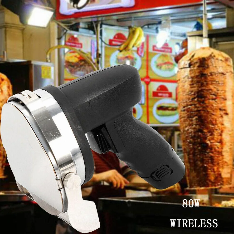 Coltello per Kebab Elettrico 80W Affettatrice di Kebab con Batteria Spessore di Taglio 0-8 mm Senza Filo In Acciaio Inossidabile Negozi di Carne Famiglie 25 x 19 x 24 cm Affettatrice per Kebab