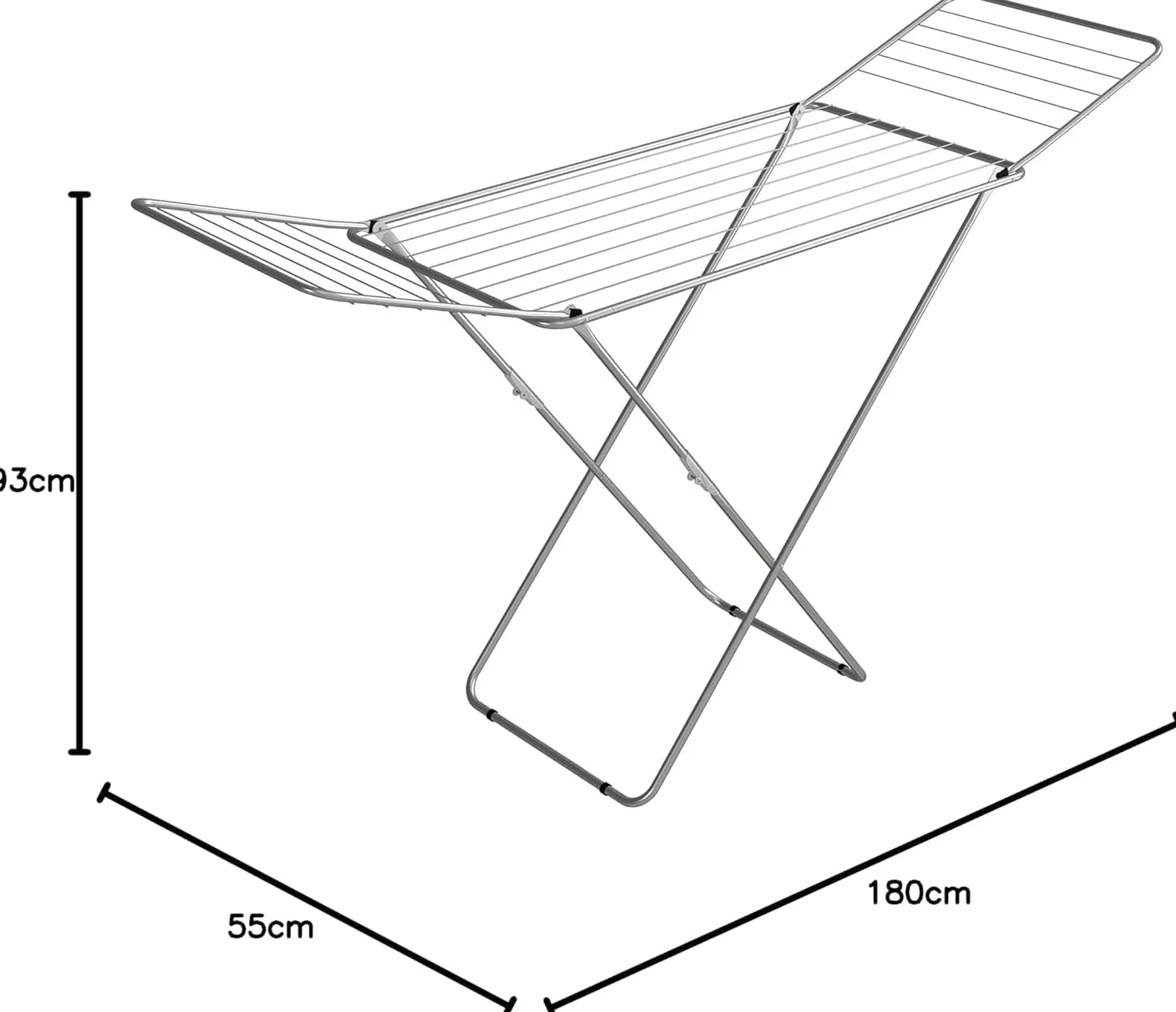 Stendibiancheria da Terra Richiudibile 18 Metri 180x55x105 cm Acciaio Piedi Antiscivolo Allungabile
