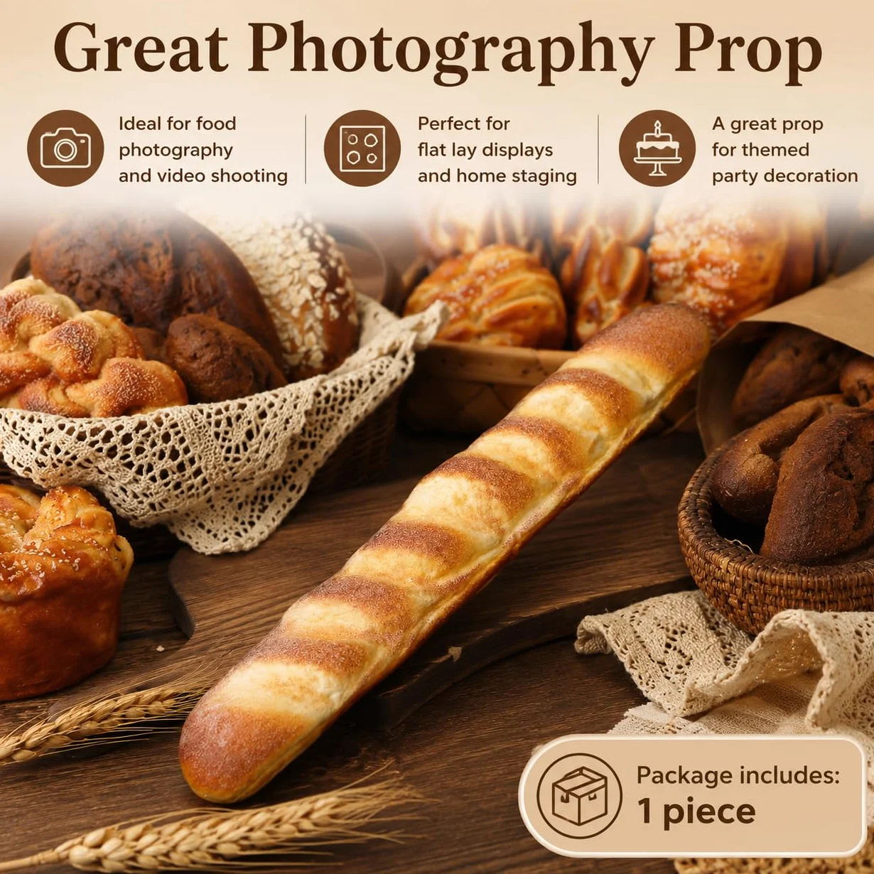 Sfilatino Artificiale Finto Pane Lungo Decorazione Casa Festa Matrimonio Fotografia 1 Pezzo