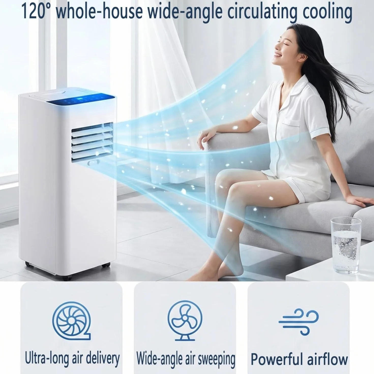 Condizionatore Portatile 7000 BTU per Stanze Fino a 30mq, Raffreddamento Rapido, Deumidificatore, modalità Silenziosa 30dB, Timer 24H, Kit Finestra Incluso