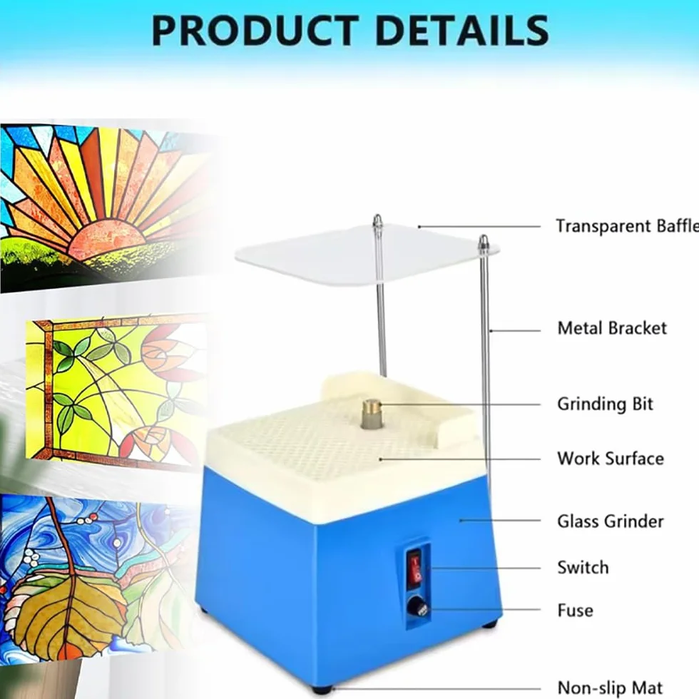 Smerigliatrice per Vetro Portatile 220V 65W 4200r/min Aspirazione Automatica 2 Testine Intercambiabili 30 Pezzi