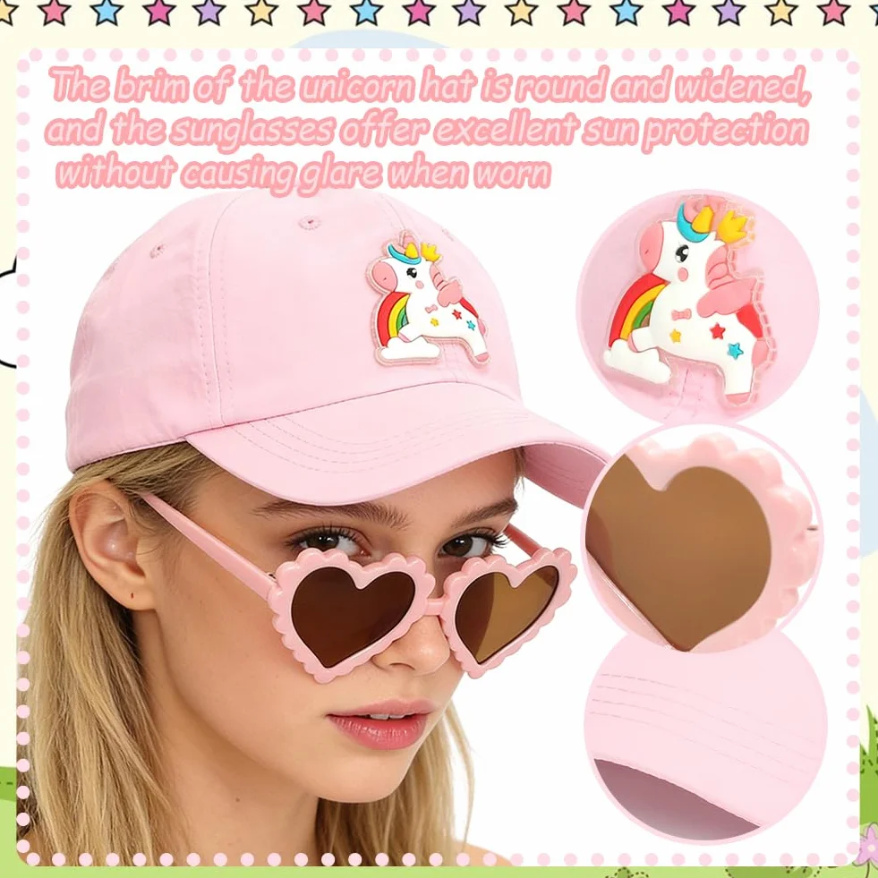 Cappello da Baseball con Occhiali da Sole per Bambini Regolabile Protezione Solare Unicorno