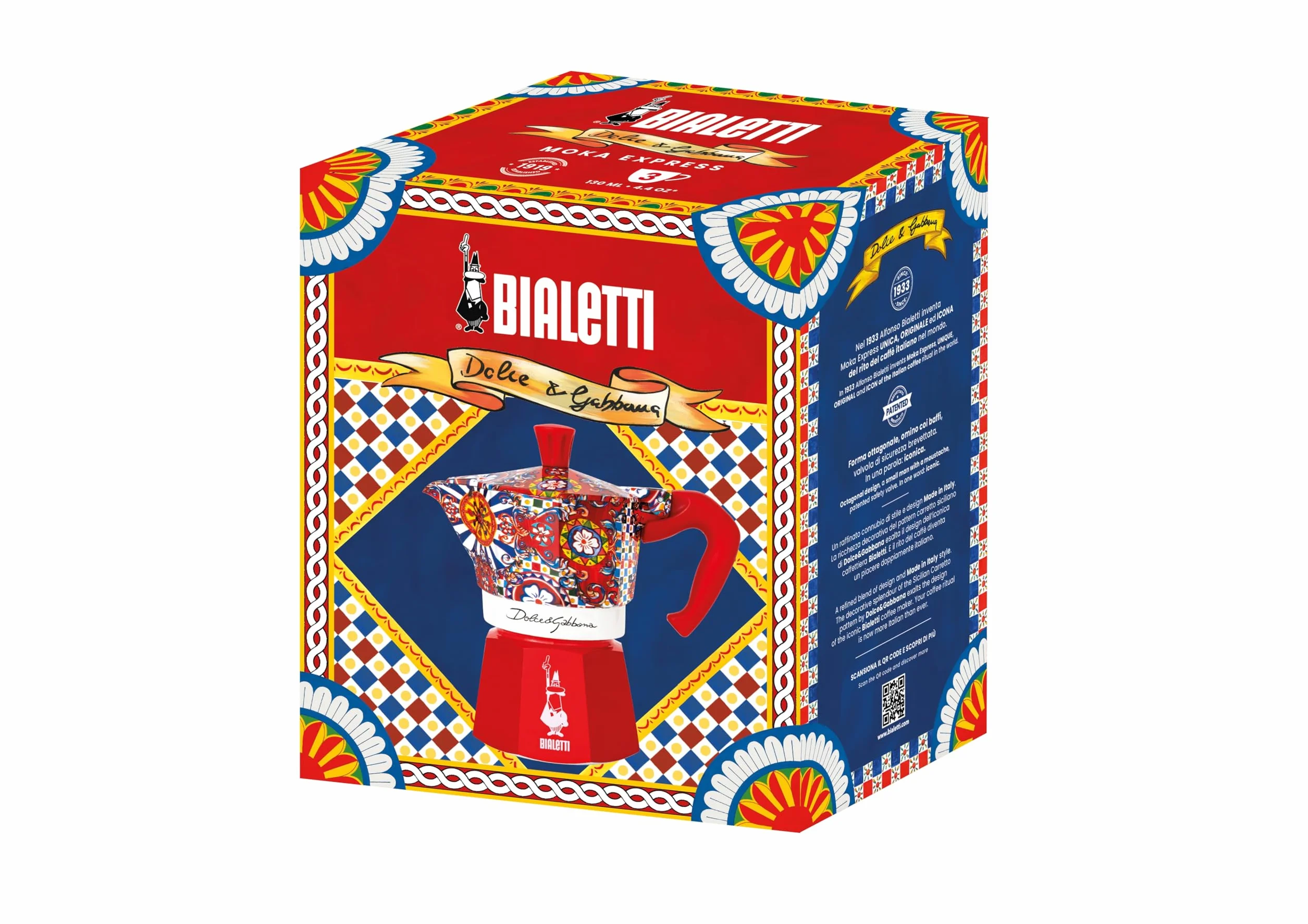 Caffettiera Italiana Bialetti Moka Express 0005327 3 Tazze D e G Rosso