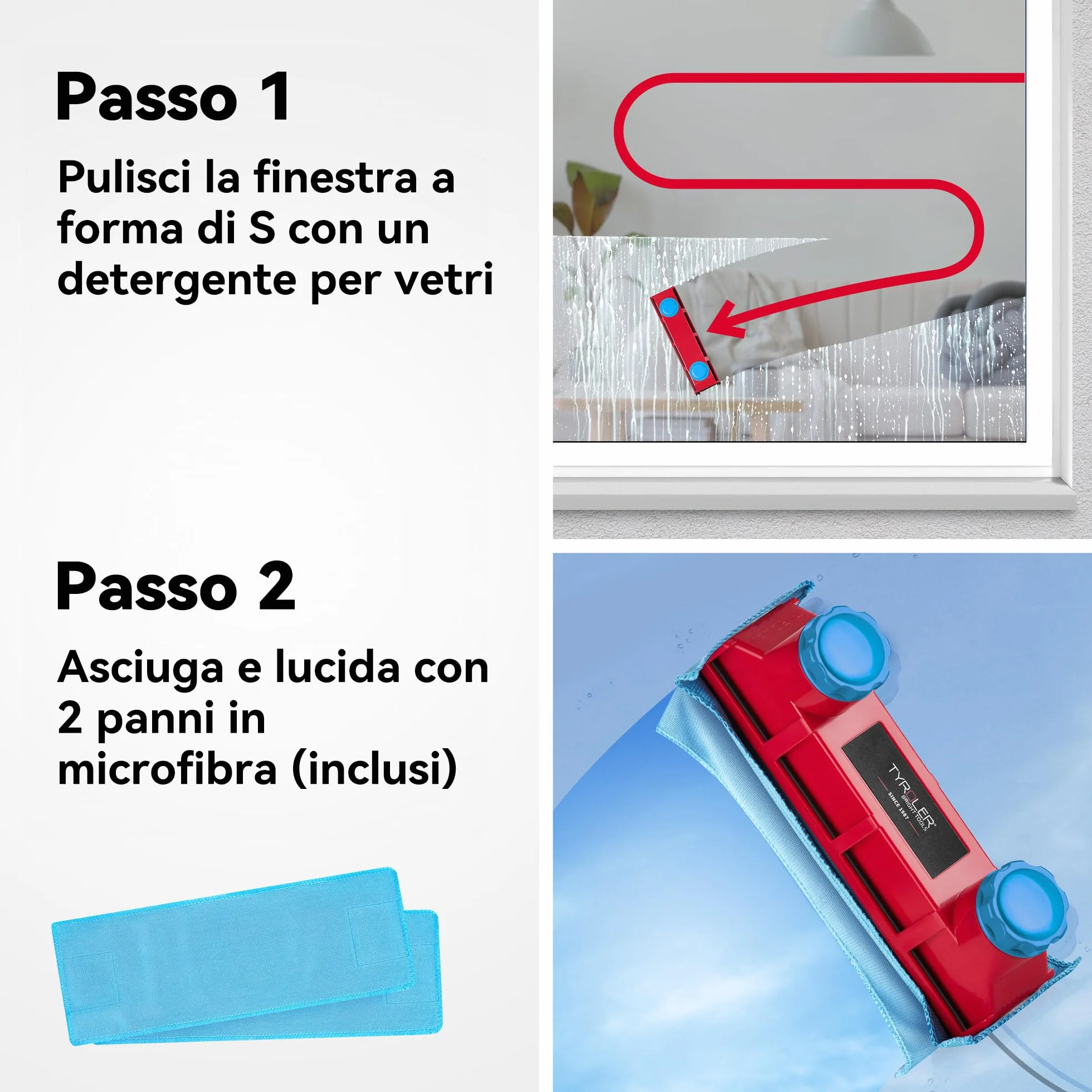Tyroler Il Glider D-3 AFC Lavavetri Magnetico per Doppio Vetro 2-28mm Pulisci Vetri