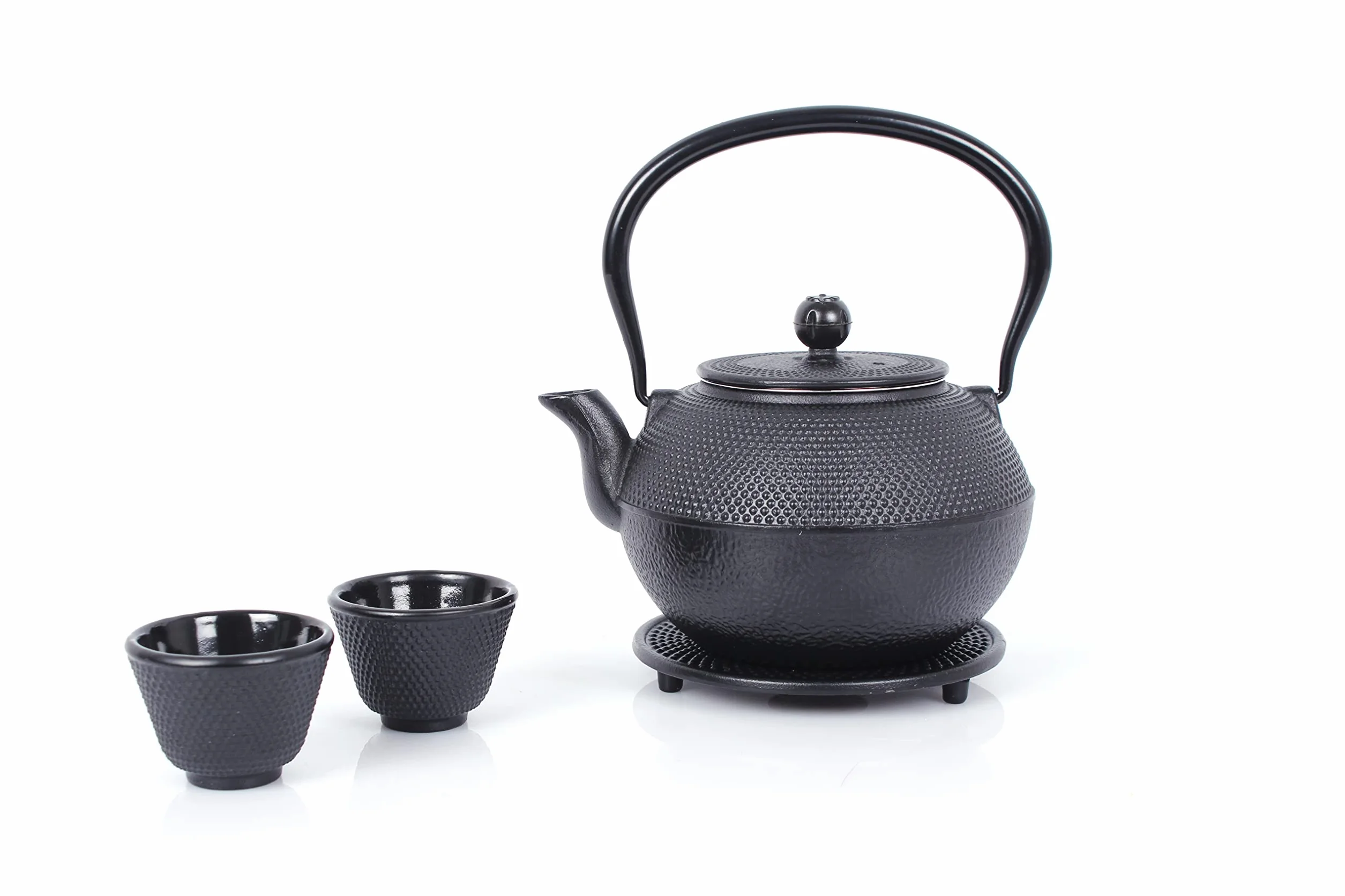 ECHWERK Servizio da Tè in Ghisa Teiera 1,1 L Colino Rimovibile Sottobicchiere 2 Tazze Set Vintage Nero