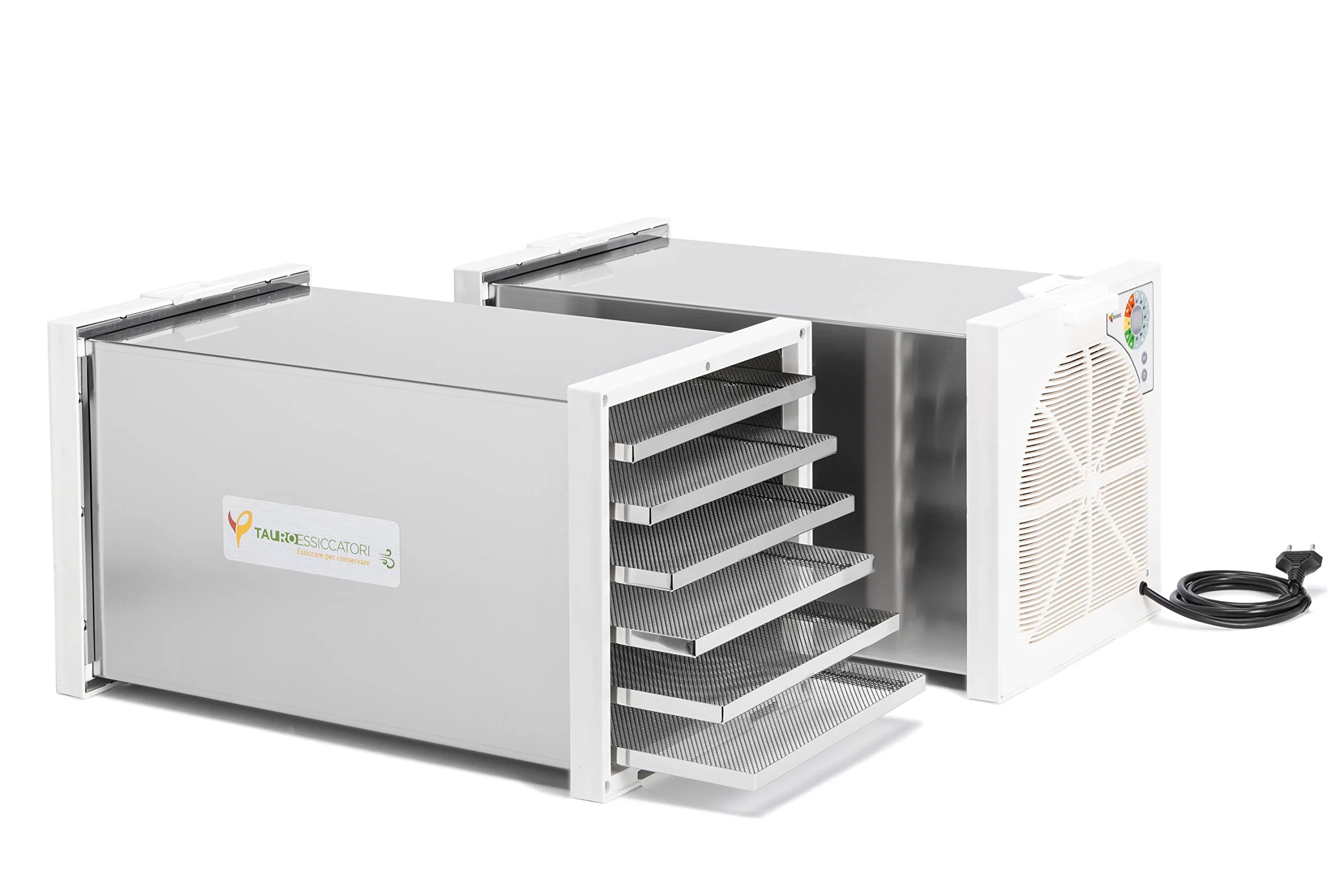 Tauro Essiccatori, Essiccatore alimentare Biosec Deluxe B6 a flusso orizzontale Made in Italy in acciaio inox con 6 cestelli, potenza 550W essicca fino a 3,5Kg