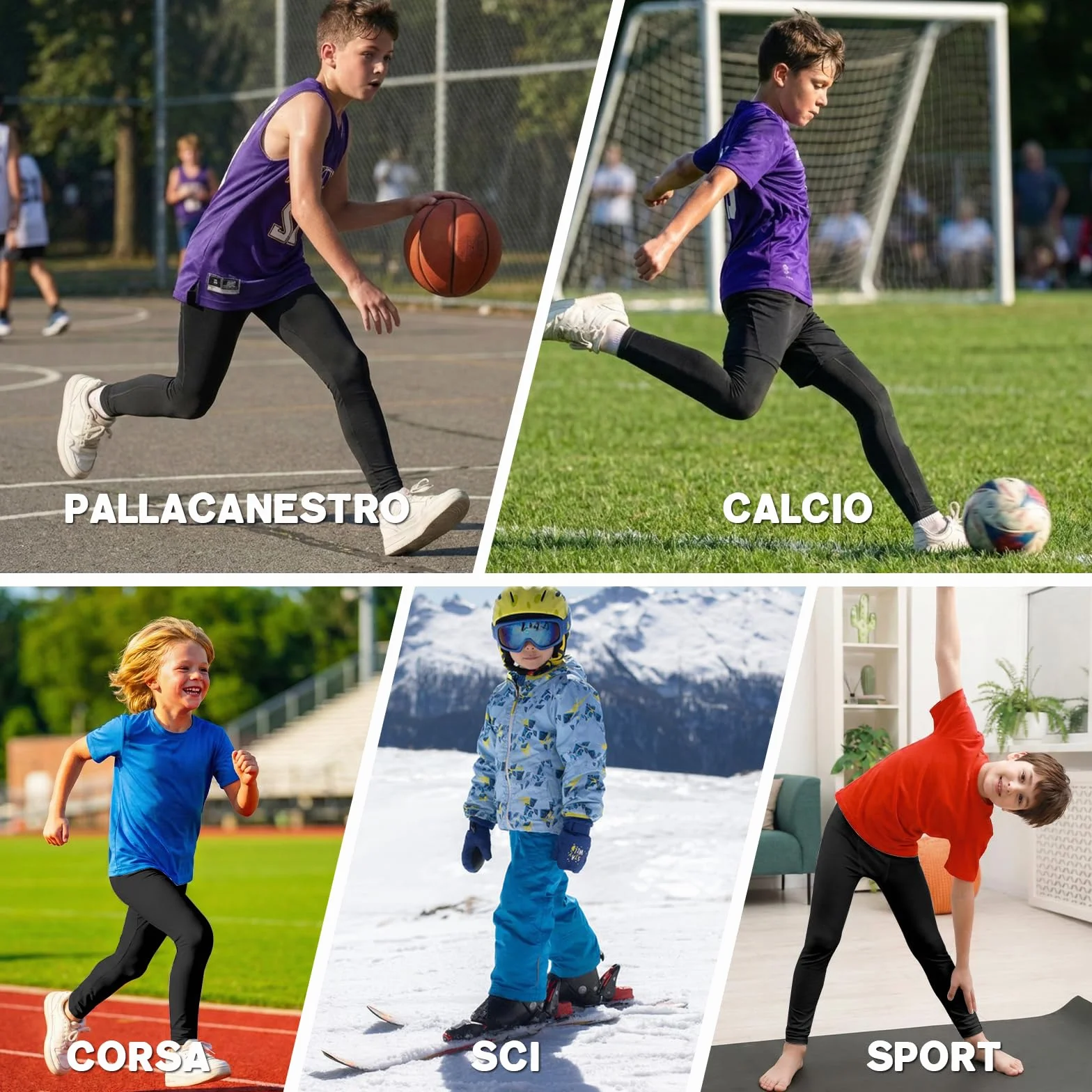NuCamper Pantaloni Compressivi da Ragazzo, Ragazzi Leggings di Compressione, Bambini Leggings Sportivi Traspiranti per Ragazzi, Leggings per Bambini Intimo Base ad Asciugatura Rapida per Calcio, Corsa