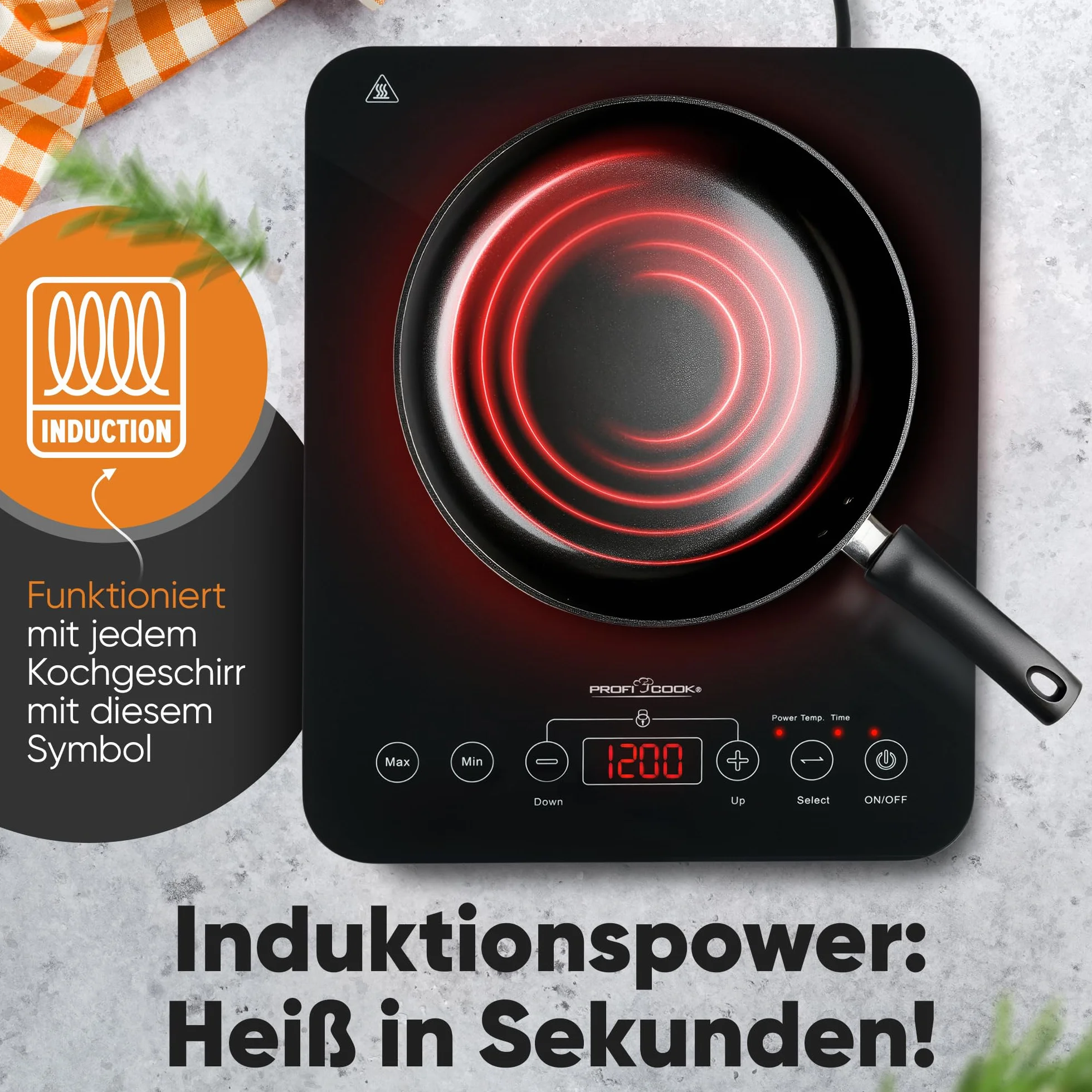 Piastra singola a induzione ProfiCook® | riscaldamento rapido | induzione | Sensor Touch | piano di cottura | 10 livelli di potenza | timer | piano di cottura | PC-EKI 1062