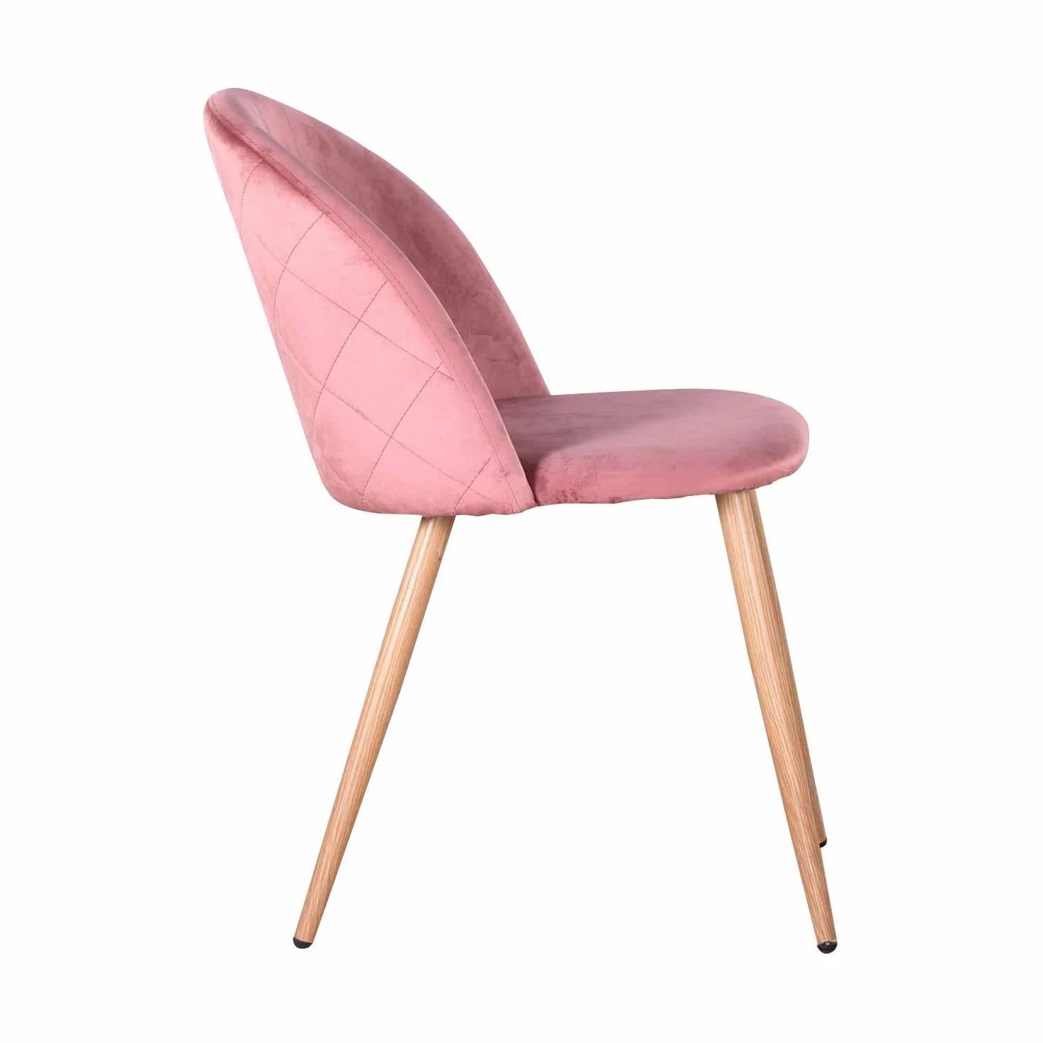 Set di 4 Sedie Imbottite per Sala da Pranzo, con Schienale in Morbido Velluto e Gambe Regolabili in Metallo, Colore: Rosa