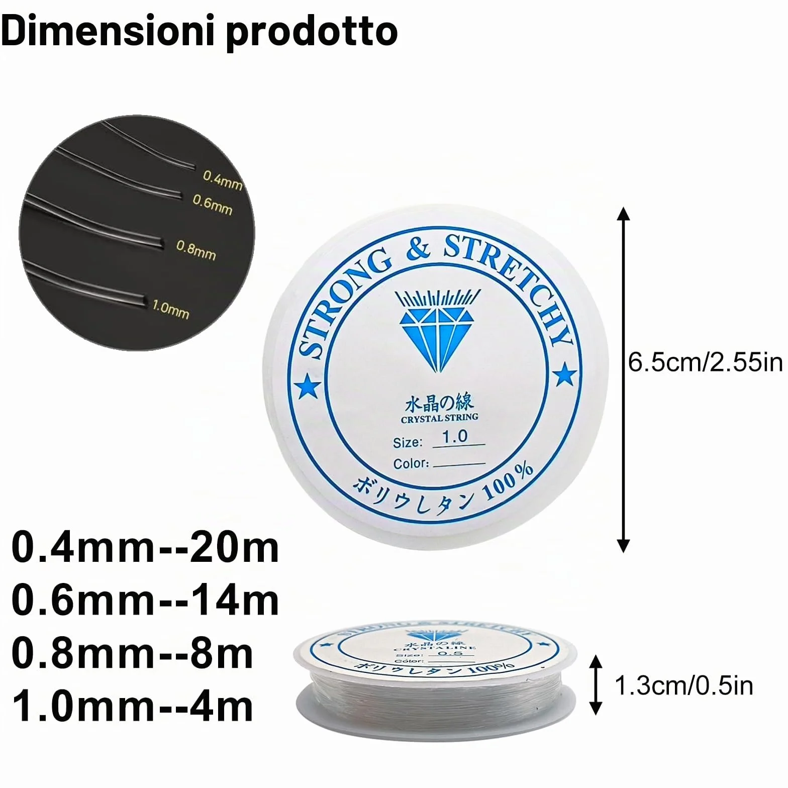 Filo Elastico per Braccialetti 6 Rotoli 0.4 mm, 0.6 mm, 0.8 mm, 1.0 mm