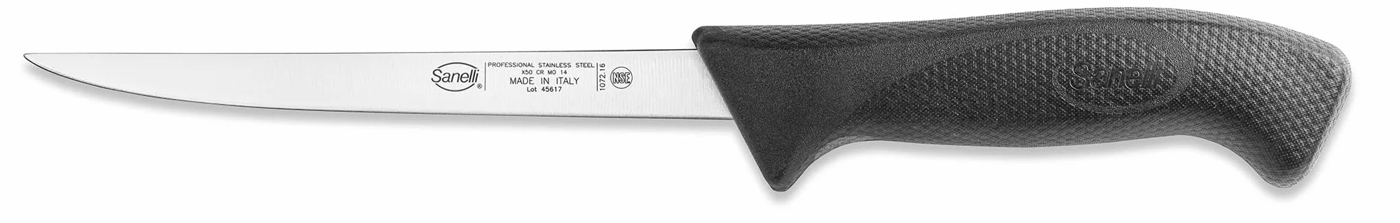 Sanelli Linea Skin, Coltello Filettare Pesce flex professionale cm.16, Acciaio inossidabile, Nero, Lunghezza lama 16 cm.