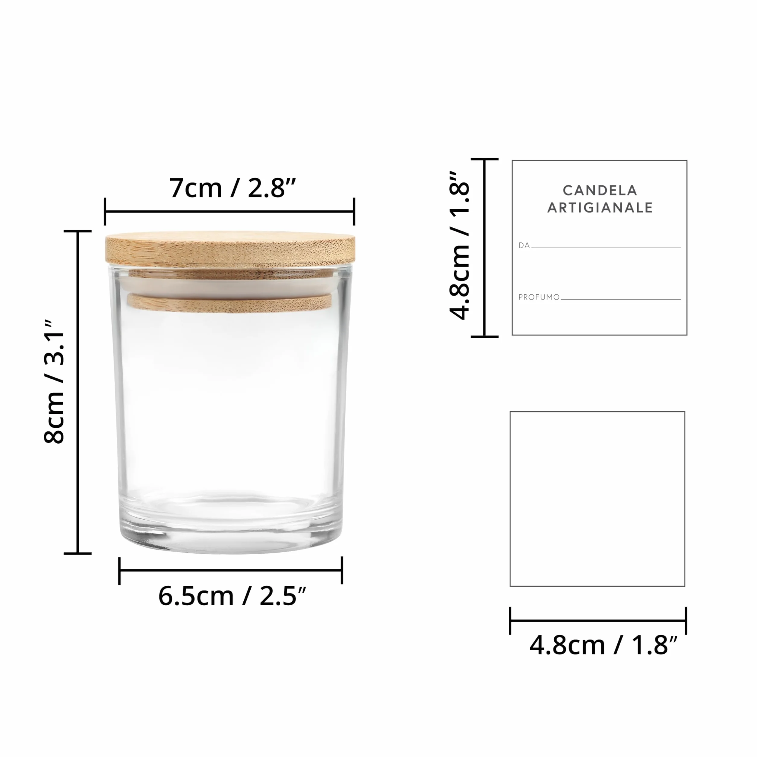 Portacandele Vetro 170 ml con Coperchi [15 Pezzi] - Porta Candele Vuoti Trasparenti - Include Etichette Adesive
