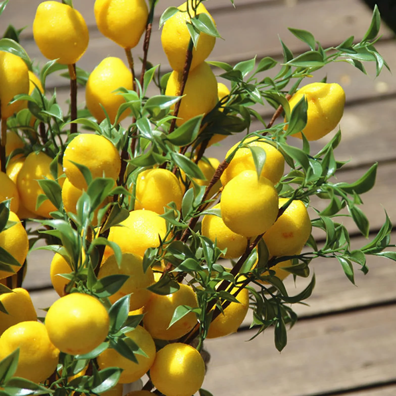 6 rami di limone artificiali 50 cm, 5 limoni finti gialli vivaci con foglie verdi, decorazione per giardino e casa