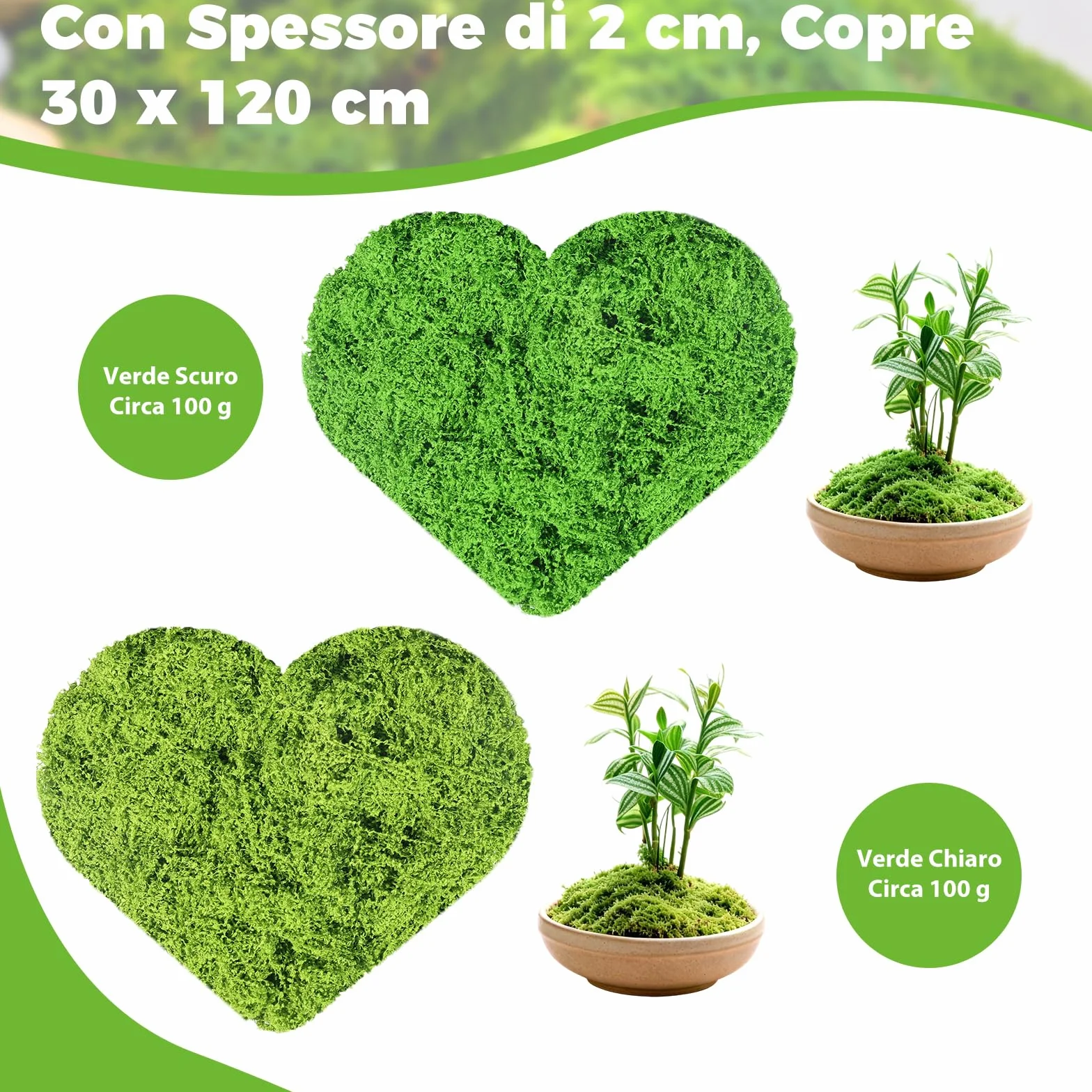 Muschio Stabilizzato Artificiale 200g Verde Scuro e Chiaro, Lichene Sintetico per Decorazioni, Terrari, Pareti, Acquari