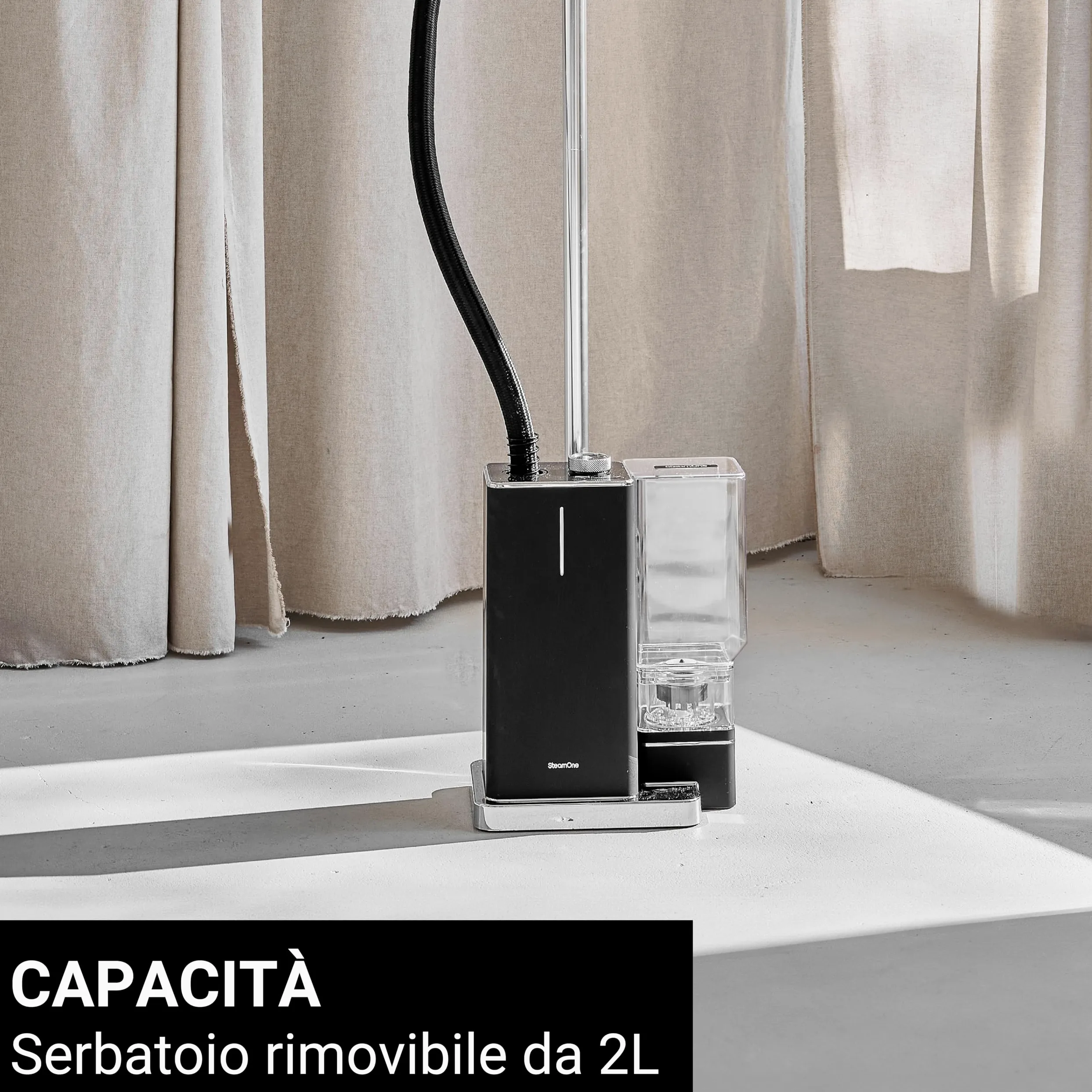 STEAMONE - Vaporizzatore verticale 2300 W 50 g/min - Ferro da stiro verticale 2 litri - Cavo da 2 m - Rimuove il 99,99% delle impurità - Pronto in 35 secondi - Compatto, potente, autonomo - EUES200BV2