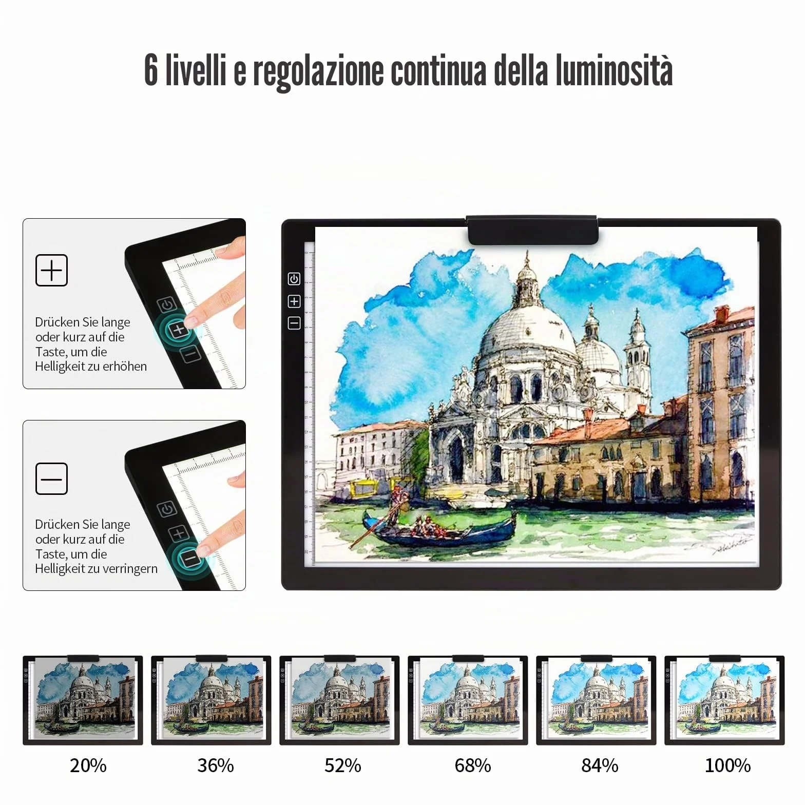 Tavolino luminoso A4 lightpad ricaricabile 6 livelli luminosità per diamond painting