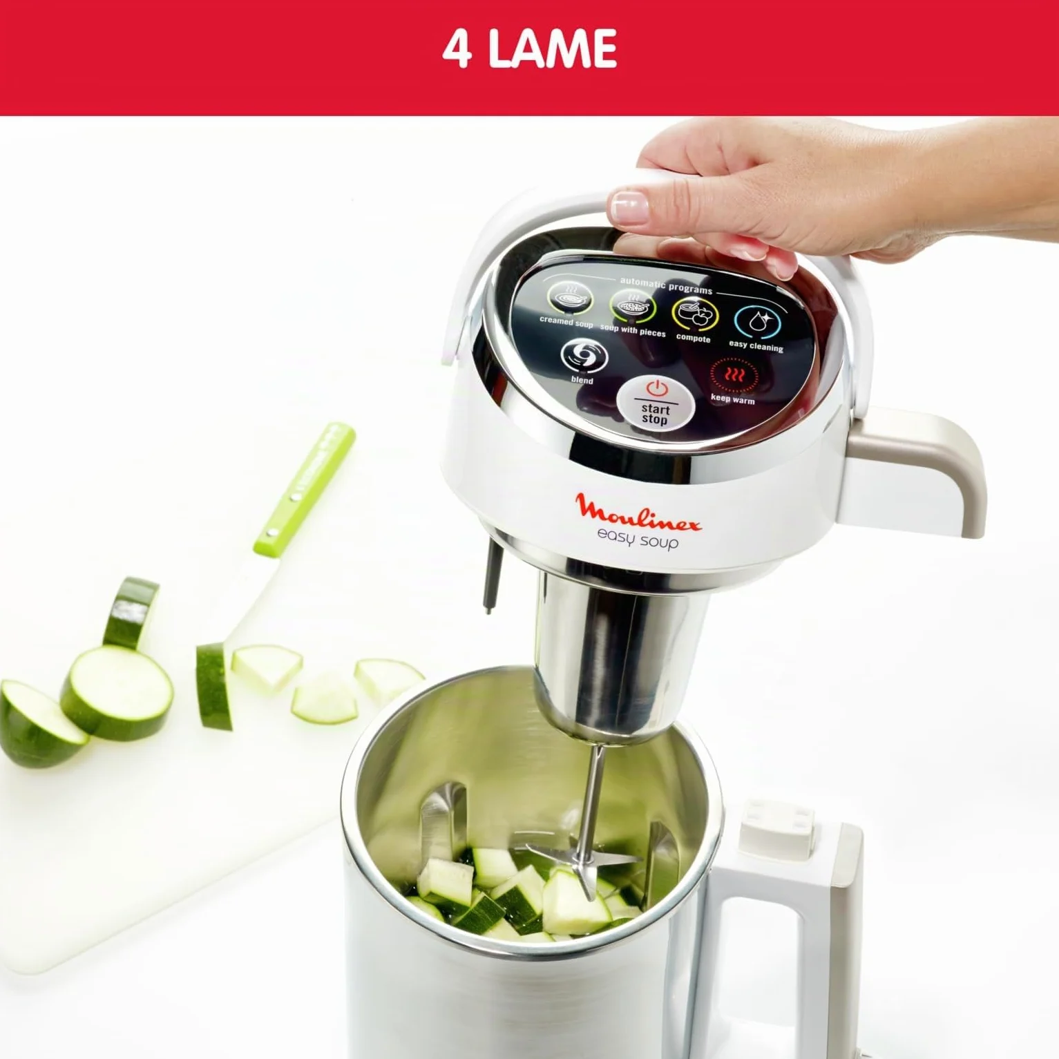 Moulinex LM841110 Easy Soup, Soup Maker con Acciaio Inossidabile, Facile Da Usare per Preparare Zuppe e Frullati, Capacità 1.2 Litri, 4 Programmi di Cottura e Sistema di Mantenimento al Caldo