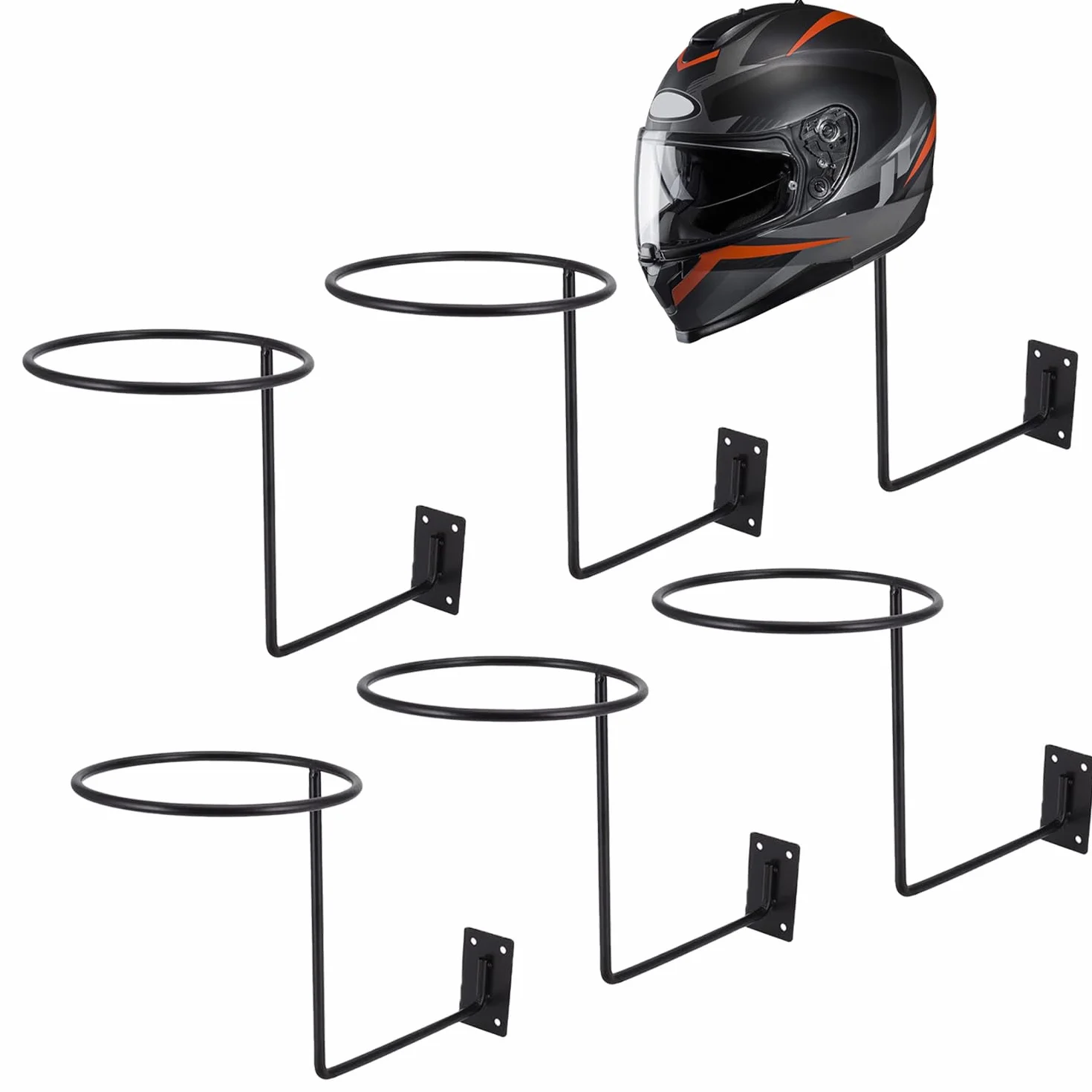JFG RACING 6 Pezzi Porta Casco Moto da Parete,Porta Casco Moto,Gancio Casco Moto Espositore Cappelli Supporto Cappello Appendi Casco Moto Bici da Parete-Nero