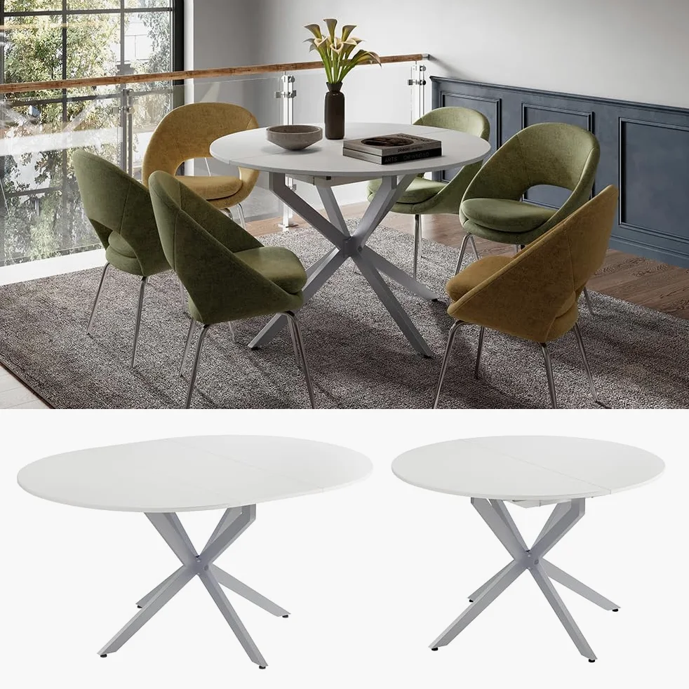 Vicco tavolo da pranzo allungabile Loyd, Bianco/Grigio, 120 x 76.5 cm Estensibile, adatto per l'estensione della superficie del tavolo quando necessario