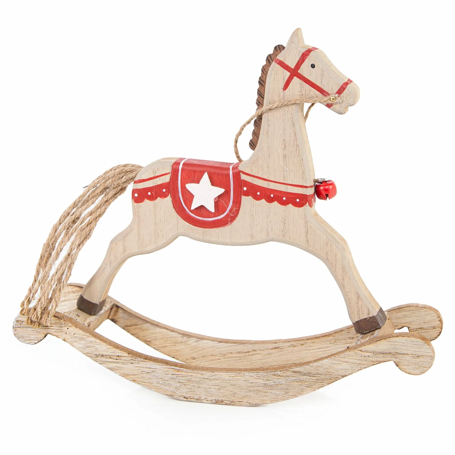 Logbuch-Verlag Nostalgia cavallo a dondolo statuetta in legno naturale marrone rosso decorazione natalizia da appoggiare regalo 21 cm